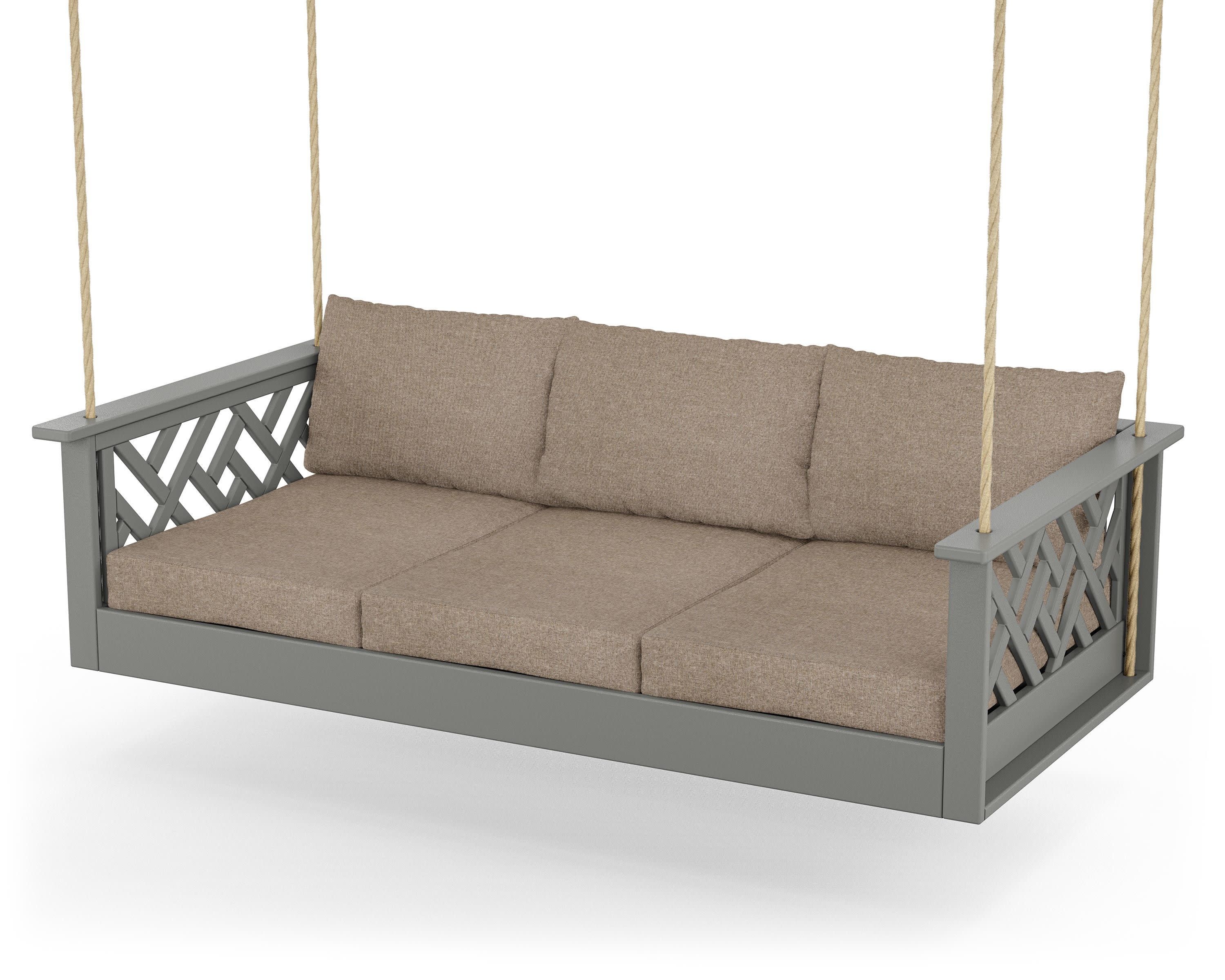 Chippendale Daybed Swing in Slate Grey / Spiced Burlap