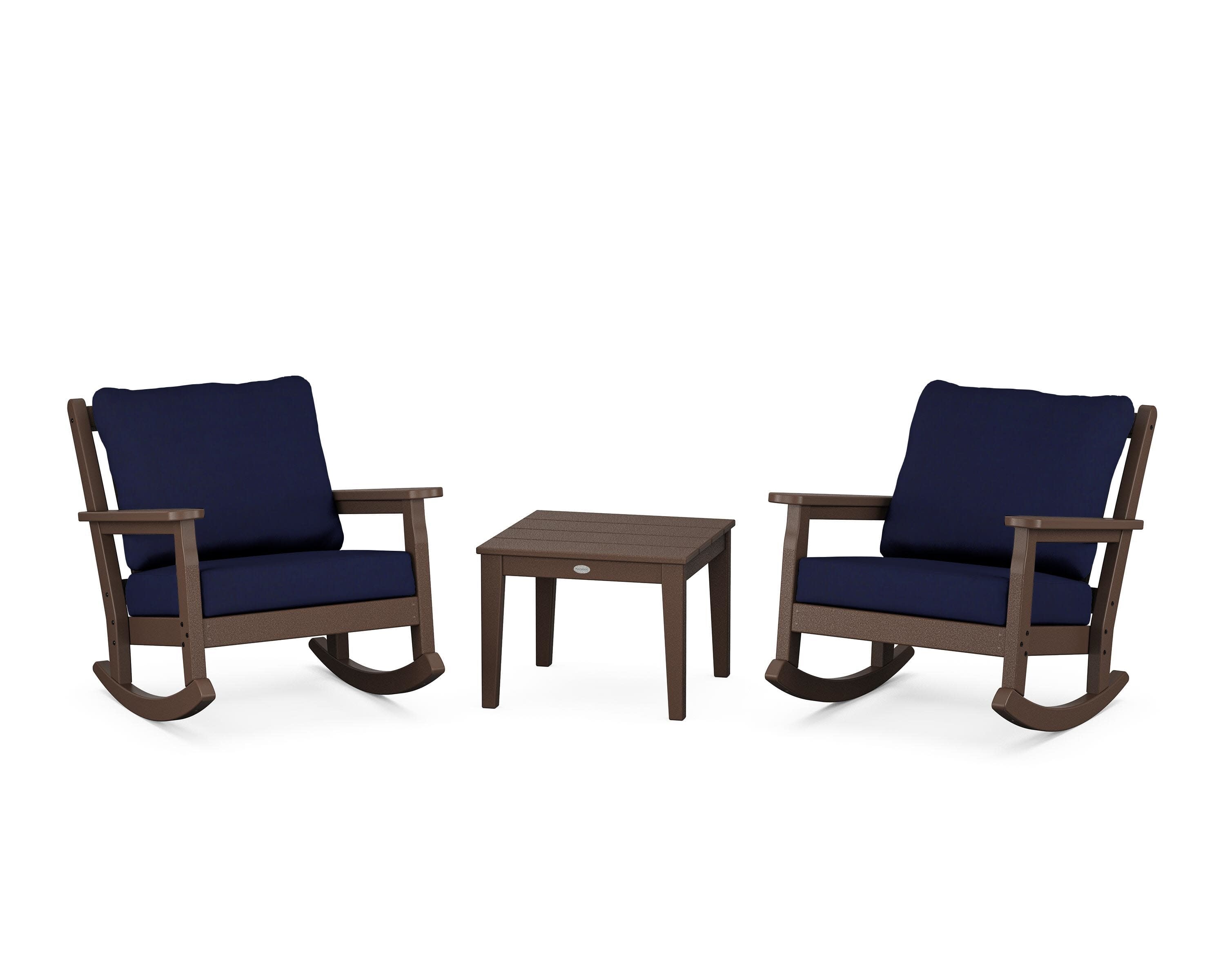 Chippendale 3-Piece Deep Seating Rocker Set in Mahogany / Navy