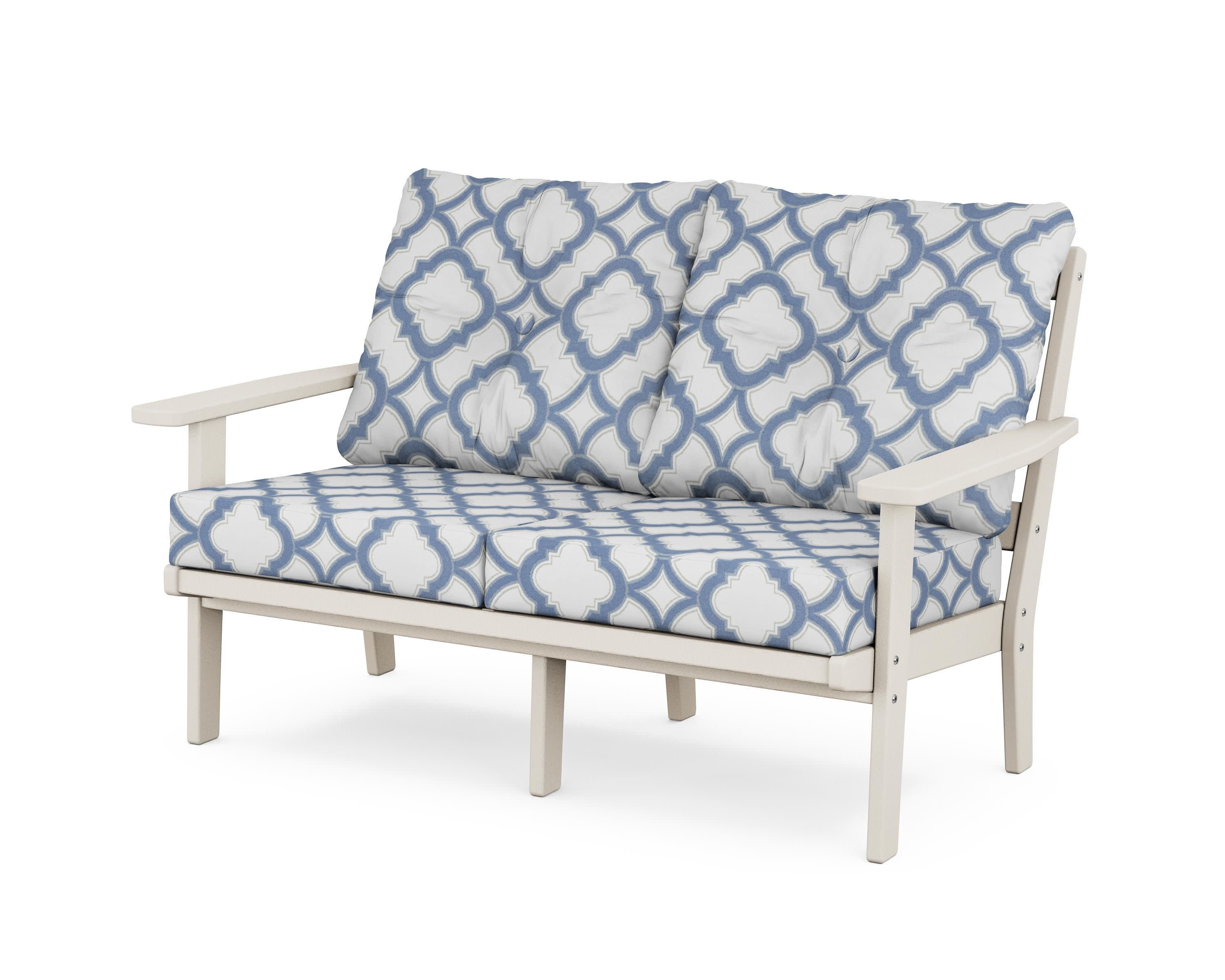 Oxford Deep SeatingLoveseat in Sand / Trellis Sky Blue
