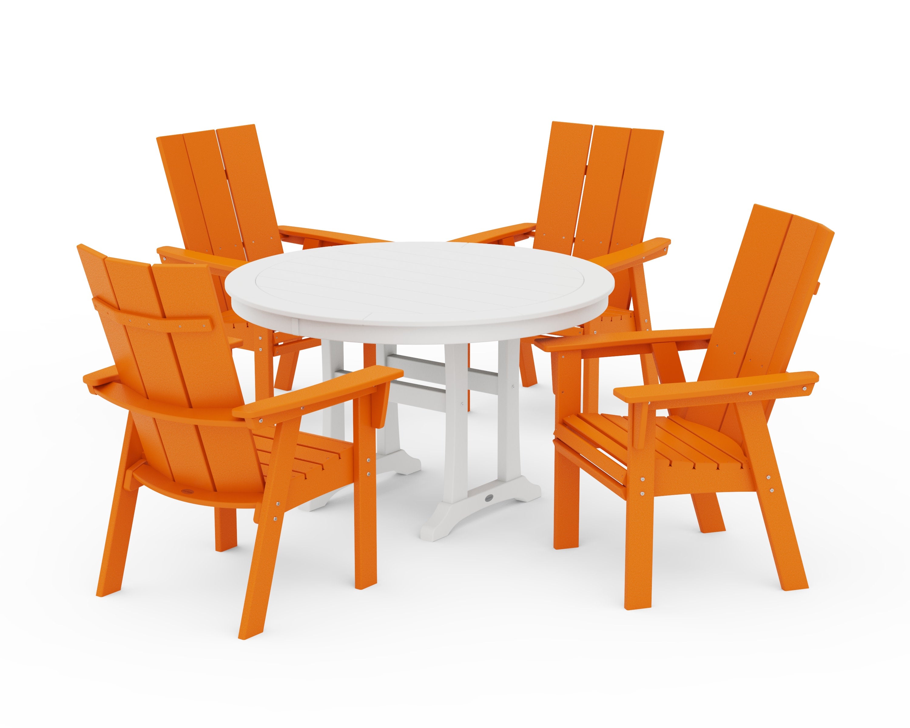 Modern Curveback Adirondack 5-Piece Nautical Trestle Dining Set in Tangerine / White