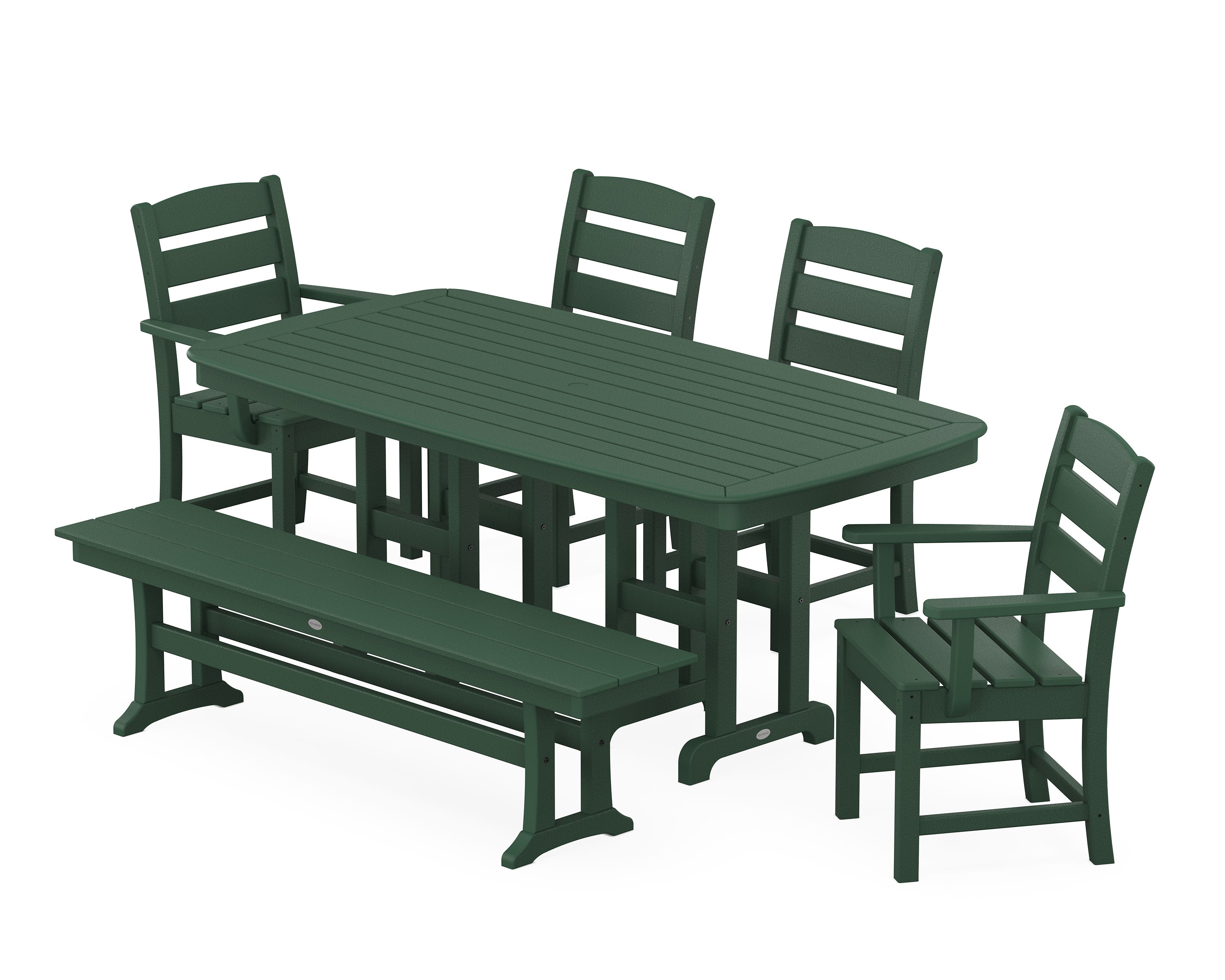 Lakeside 6-Piece Dining Set with Bench in Green
