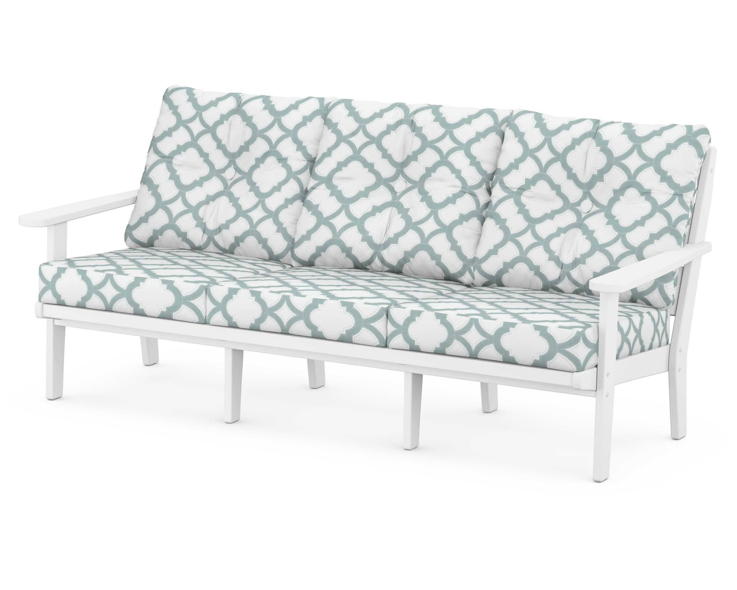 Lakeside Deep Seating Sofa in White / Trellis Glacier Spa