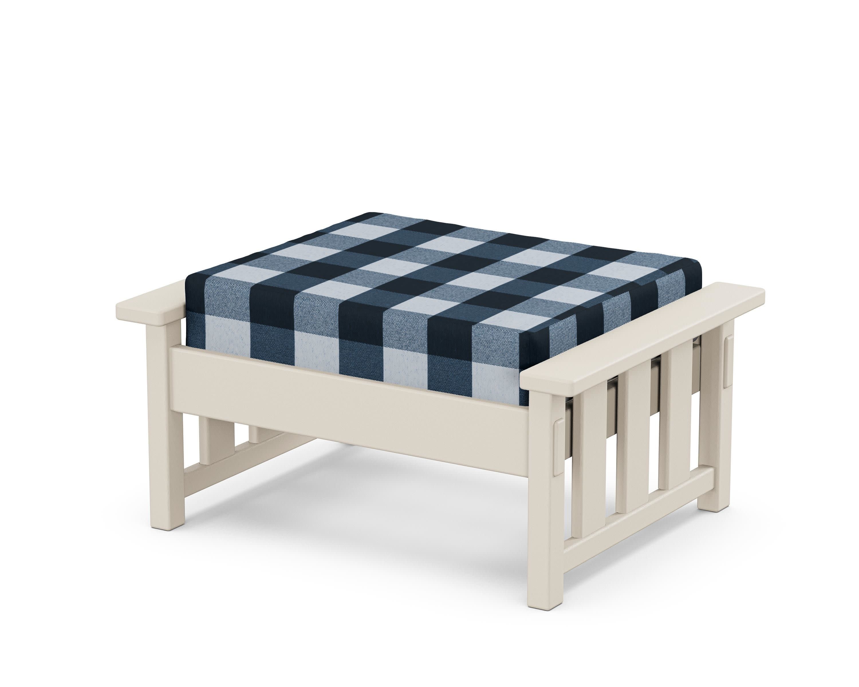 Acadia Deep Seating Ottoman in Sand / Buffalo Plaid Marine Indigo