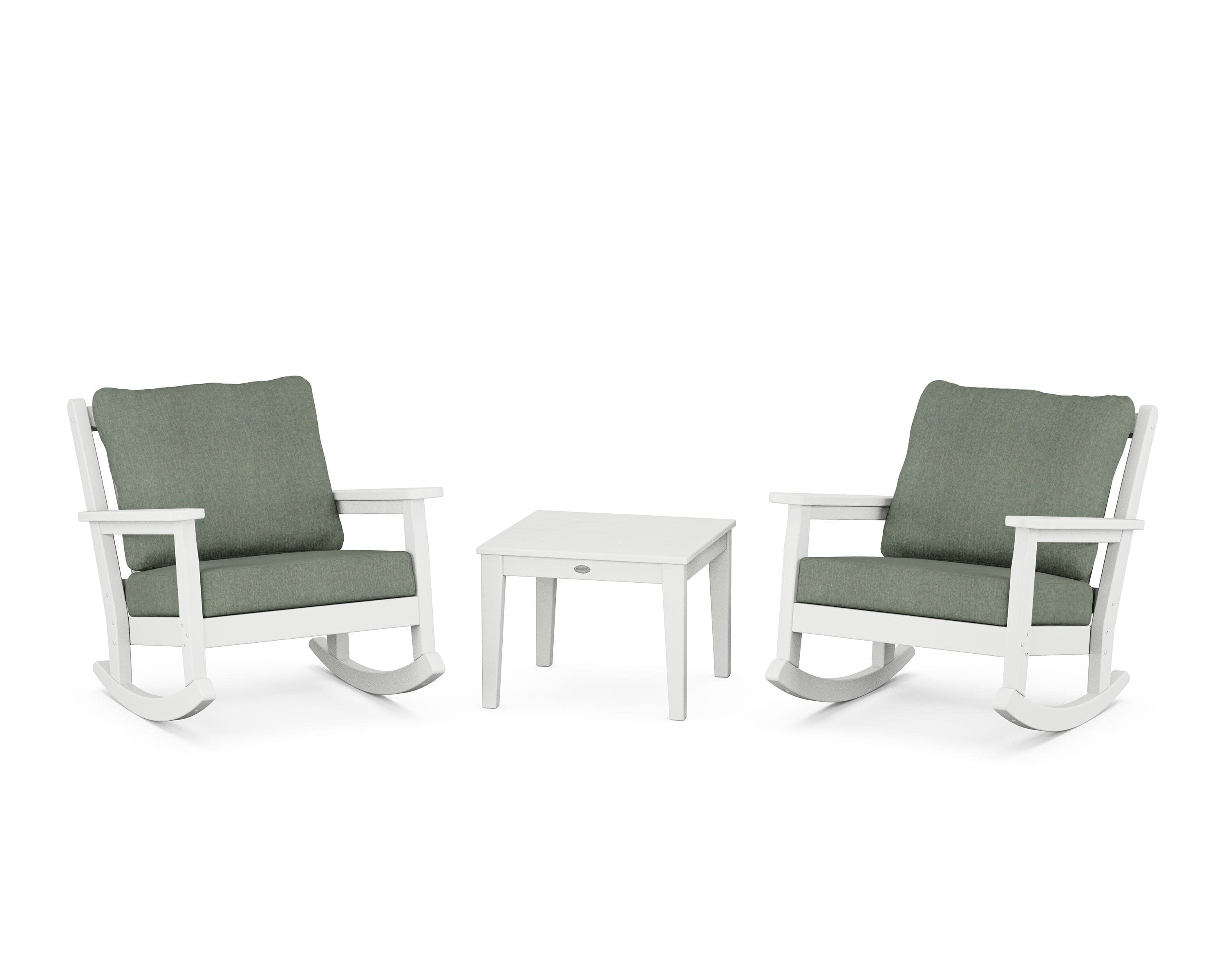 Chippendale 3-Piece Deep Seating Rocker Set in White / Cast Sage