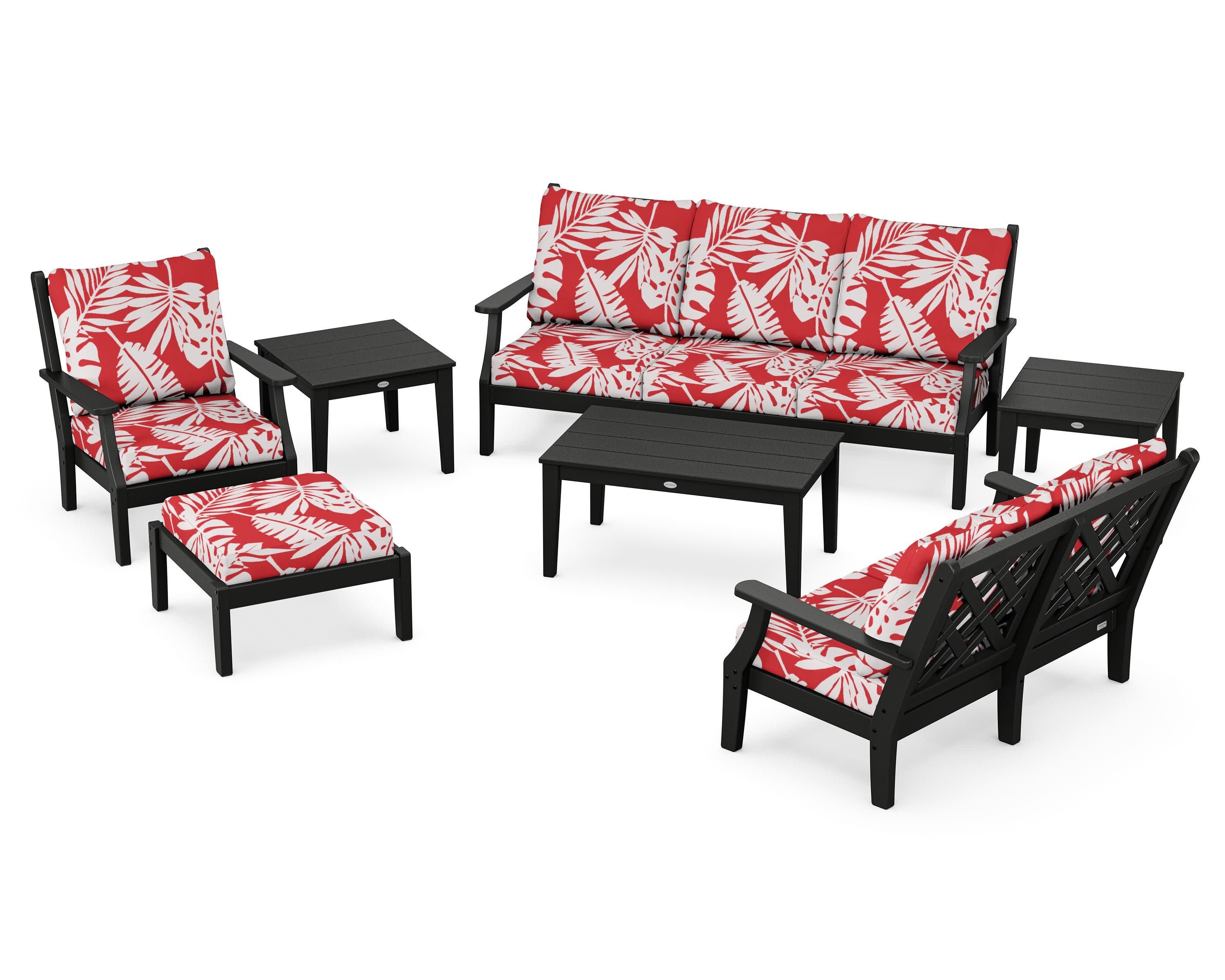 Wovendale 7-Piece Deep Seating Set in Black / Leaf Crimson