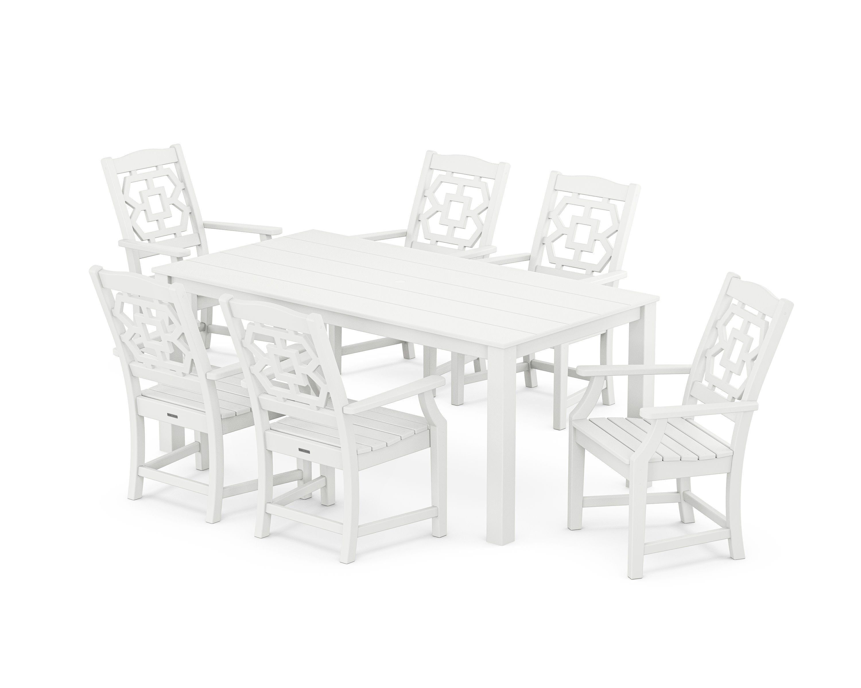 Chinoiserie Arm Chair 7-Piece Parsons Dining Set in White