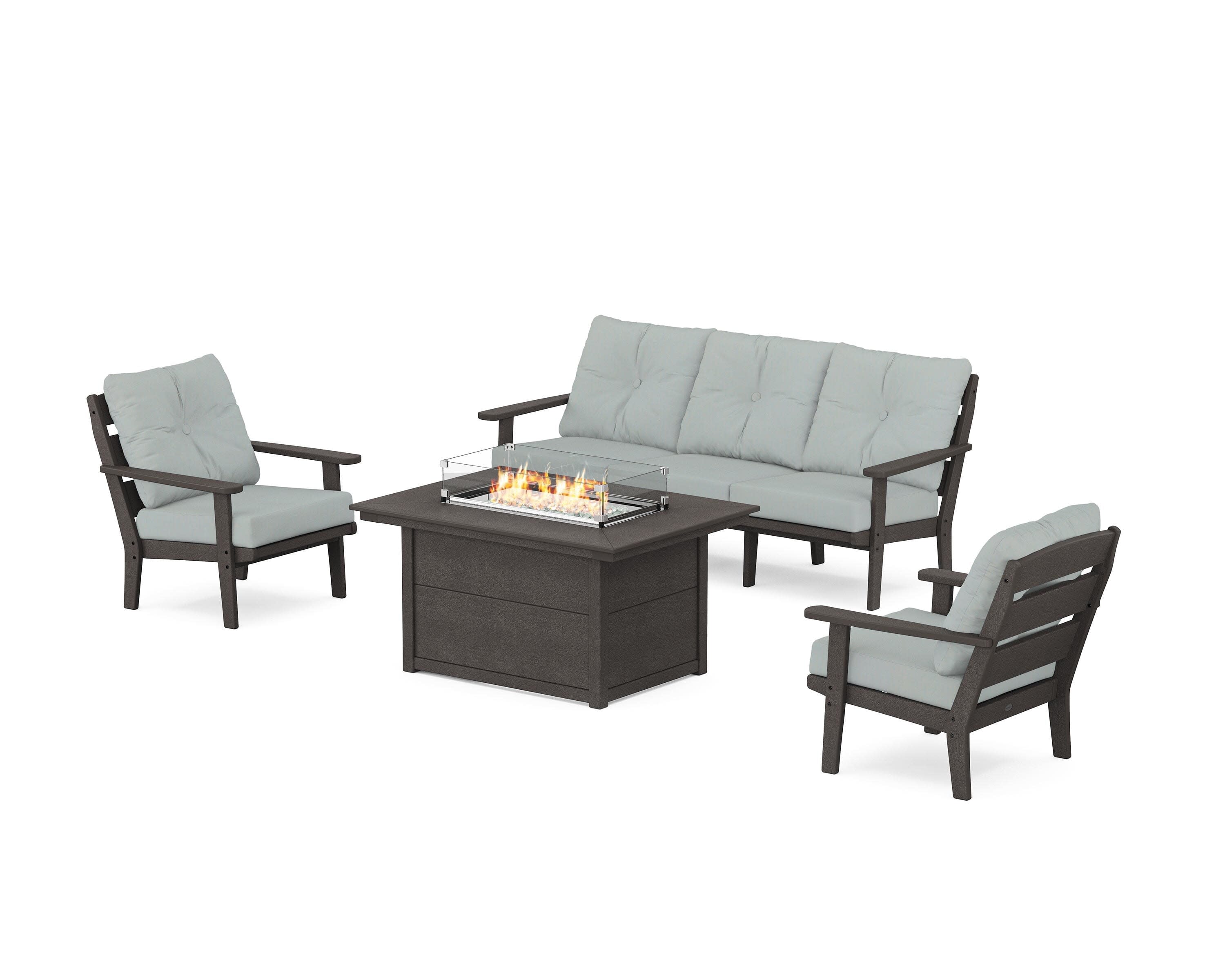 Lakeside Deep Seating Fire Pit Table Set in Vintage Coffee / Spa