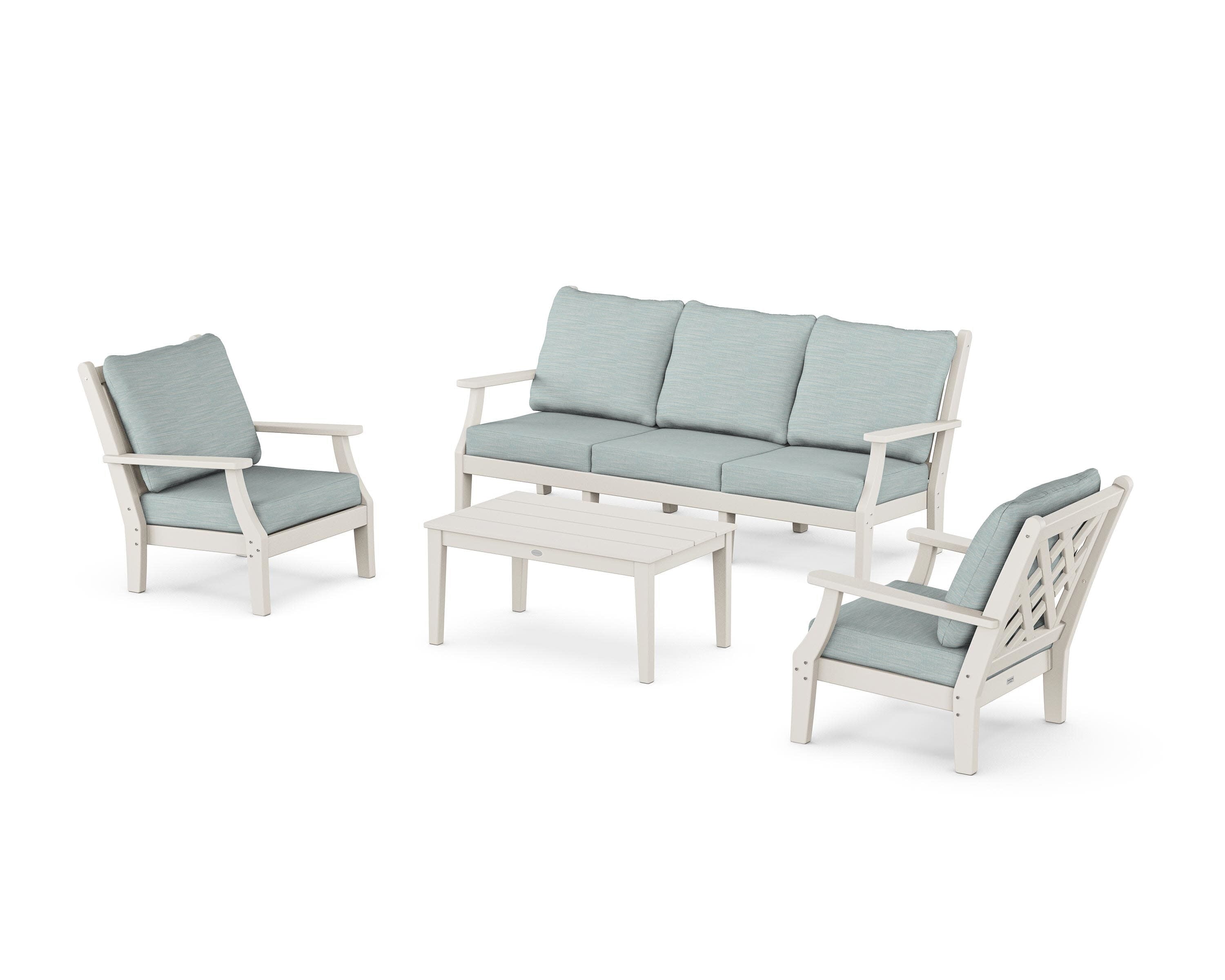 Wovendale 4-Piece Deep Seating Set with Sofa in Sand / Soothe Mist