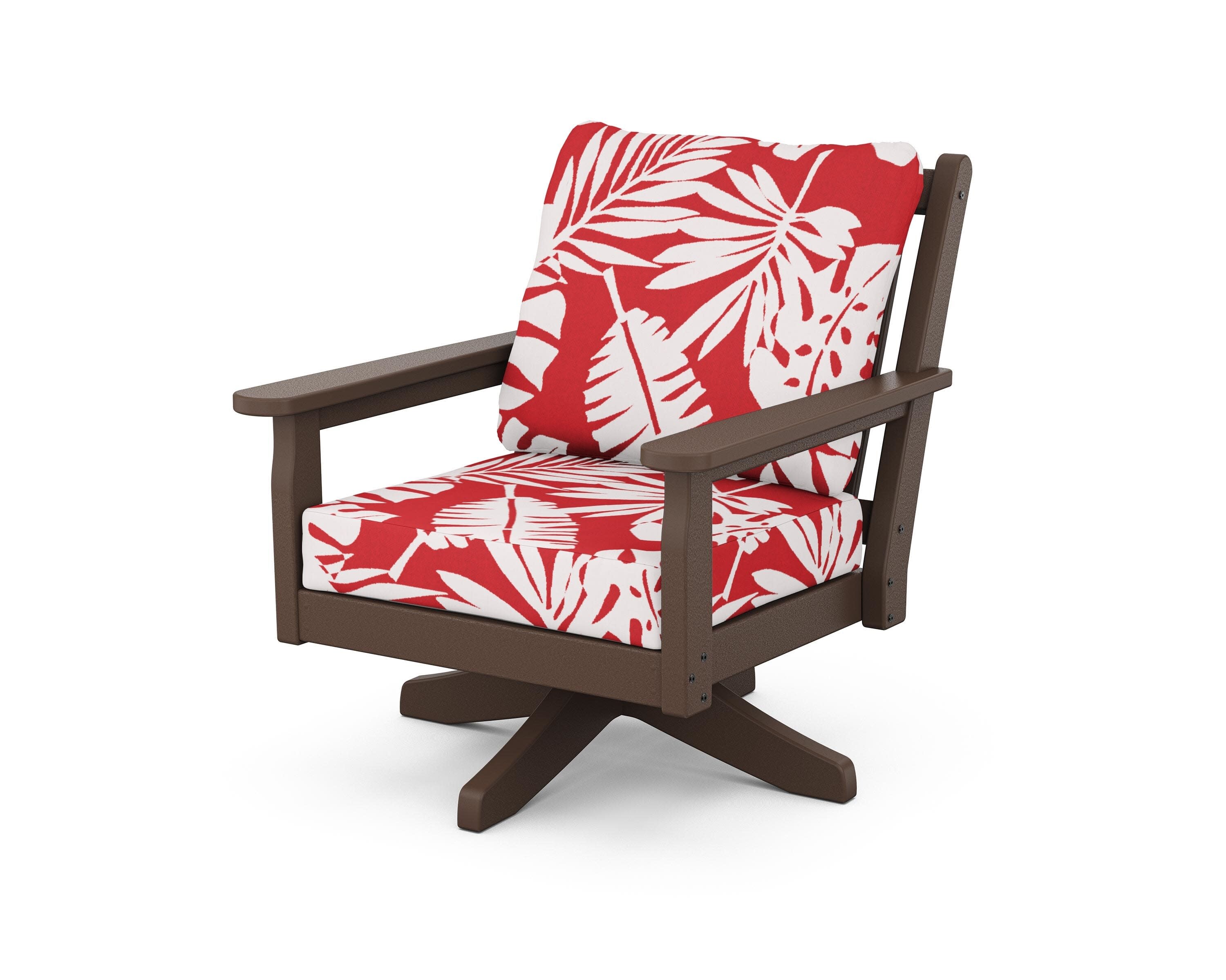 Chippendale Deep Seating Swivel Chair in Mahogany / Leaf Crimson