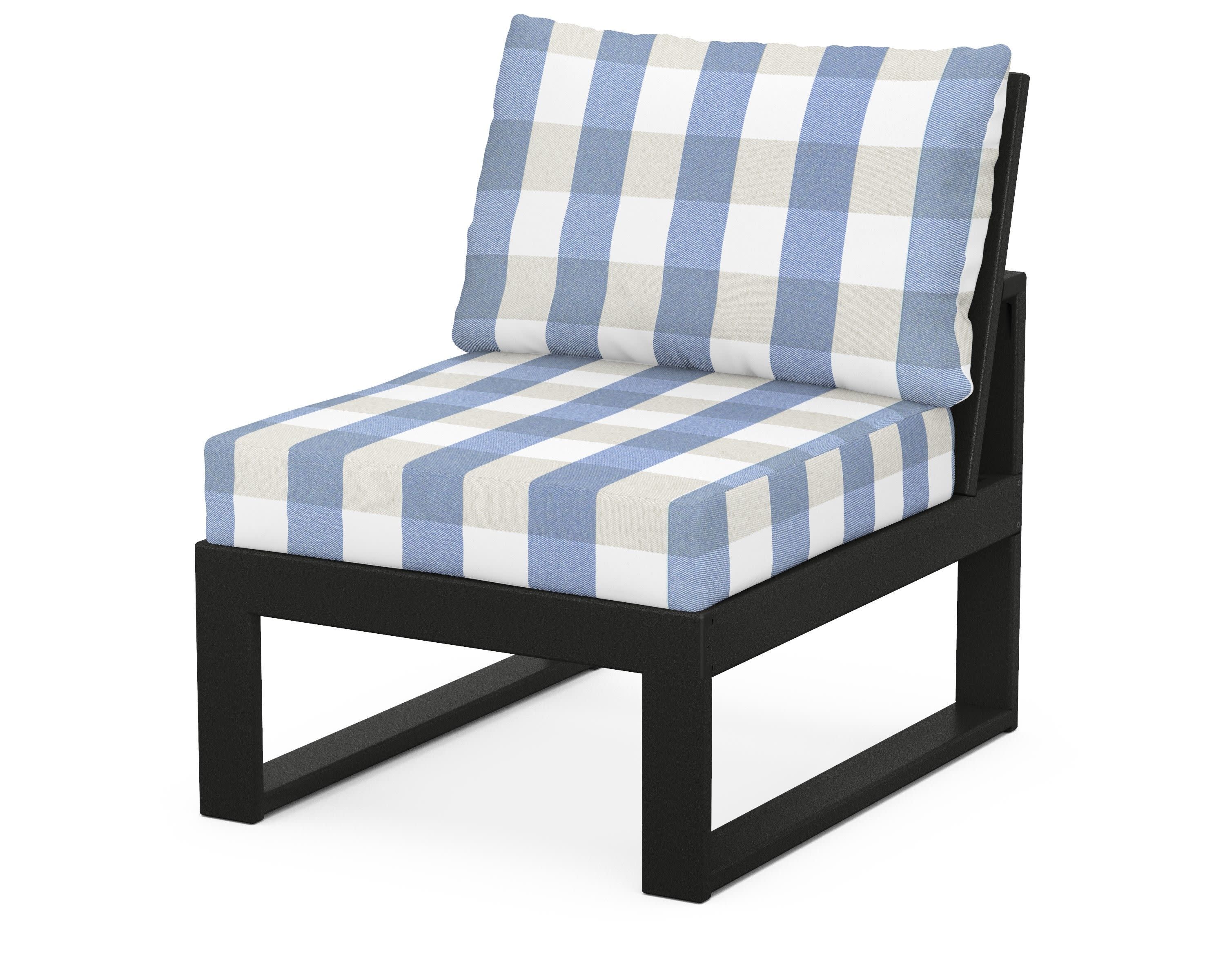 Modular Armless Chair in Black / Buffalo Plaid Sky Blue