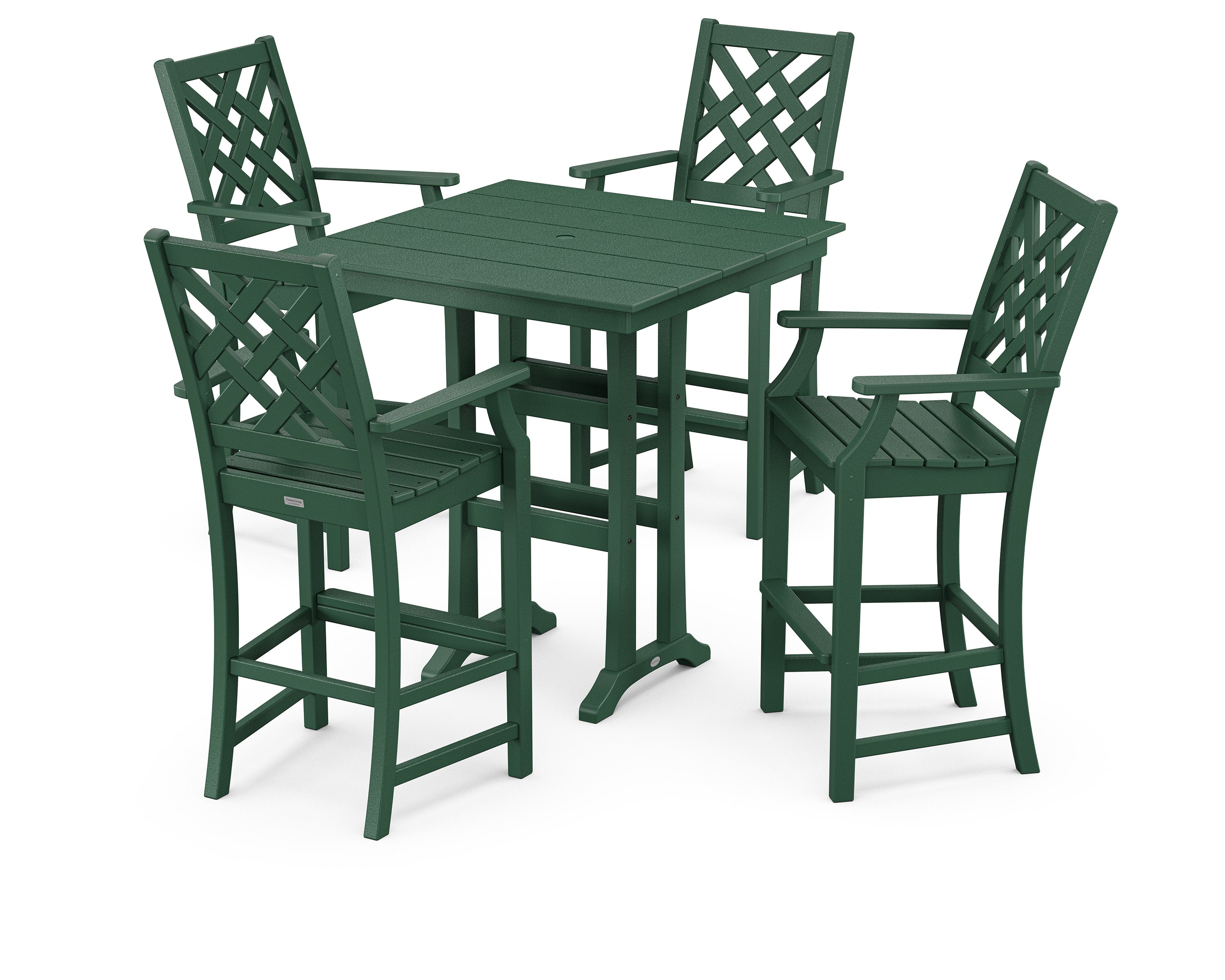 Wovendale 5-Piece Farmhouse Bar Set with Trestle Legs in Green