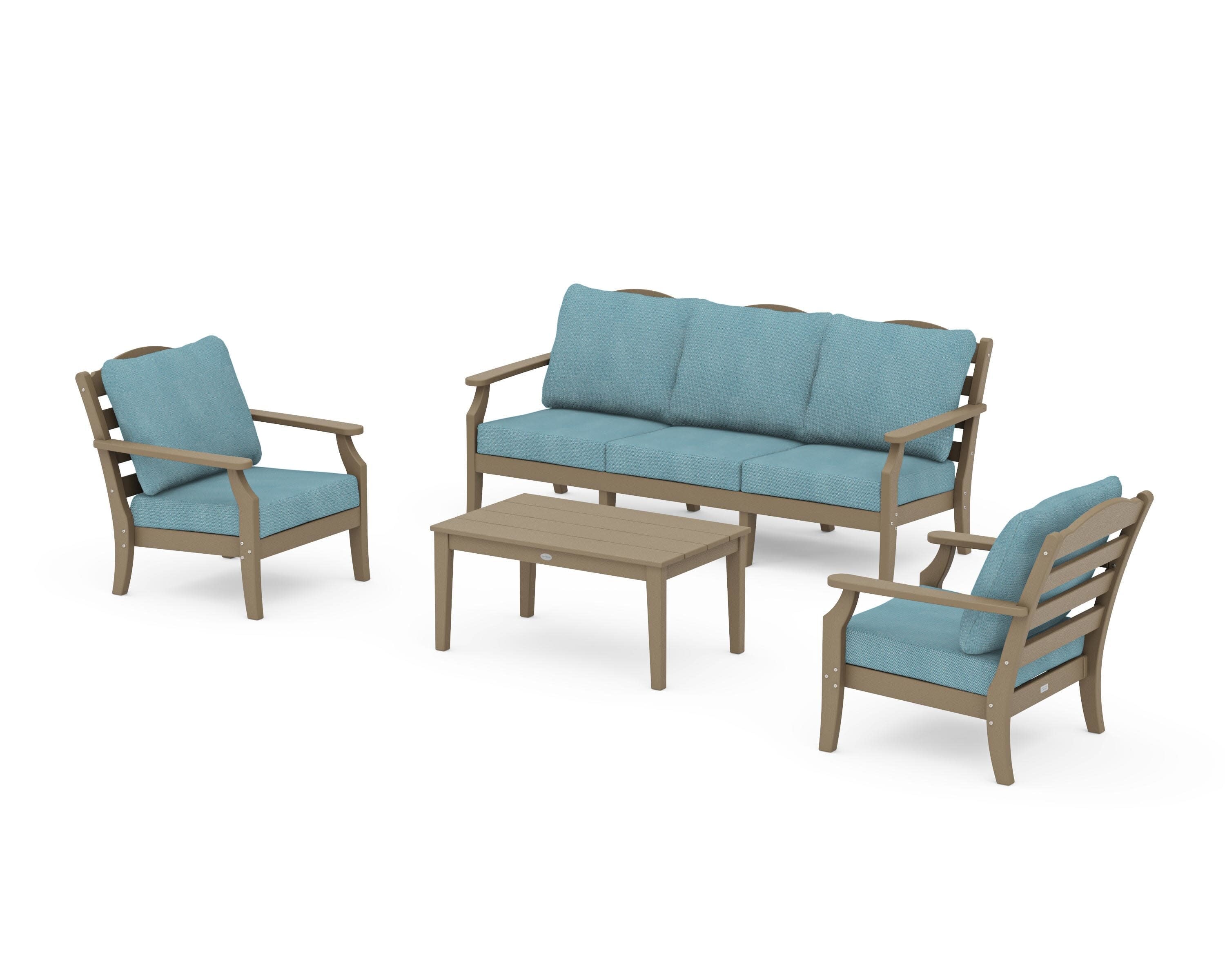 Savannah 4-Piece Deep Seating Set with Sofa in Vintage Sahara / Lattice Sky Blue