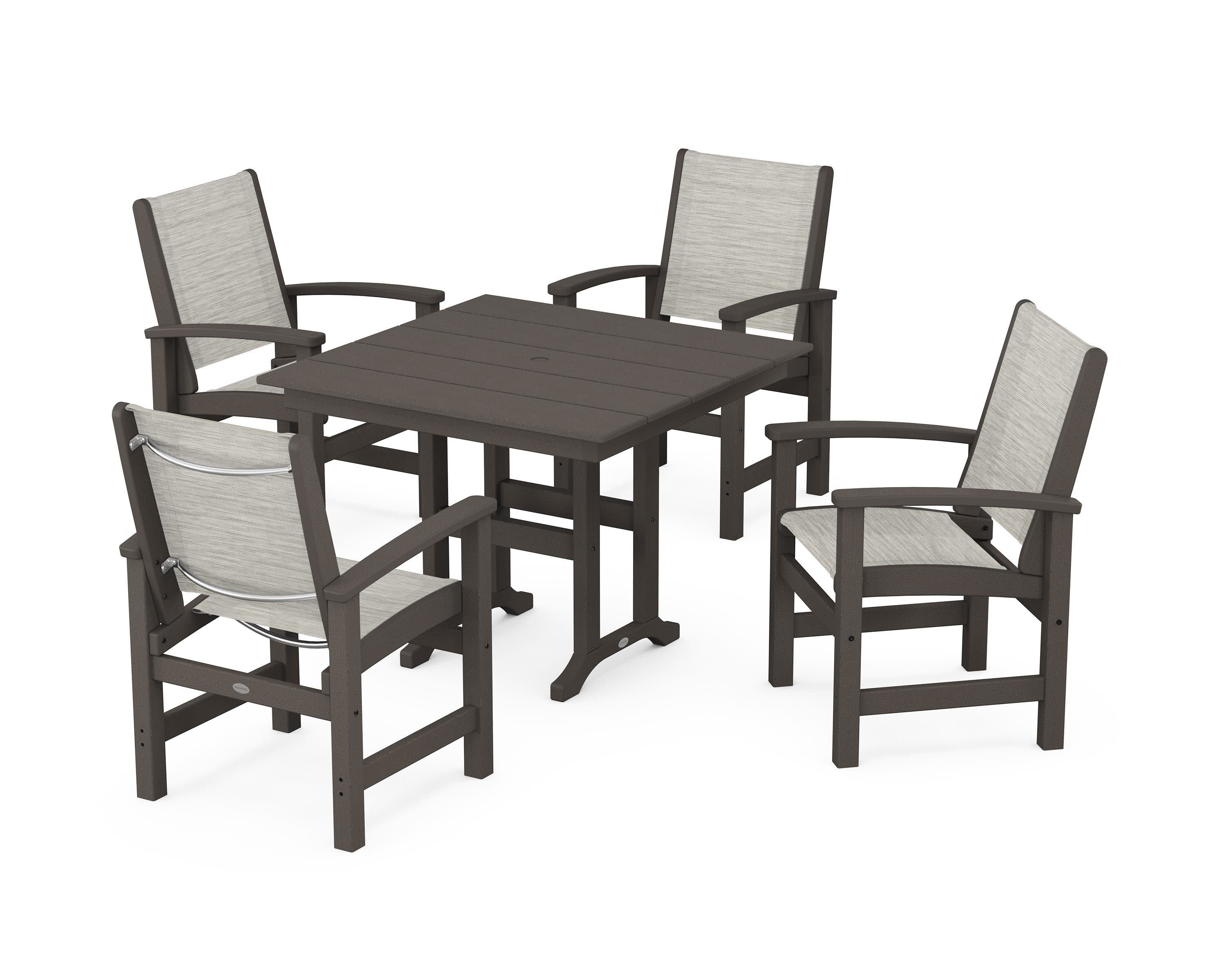 Coastal 5-Piece Farmhouse Dining Set in Vintage Coffee / Birch Sling