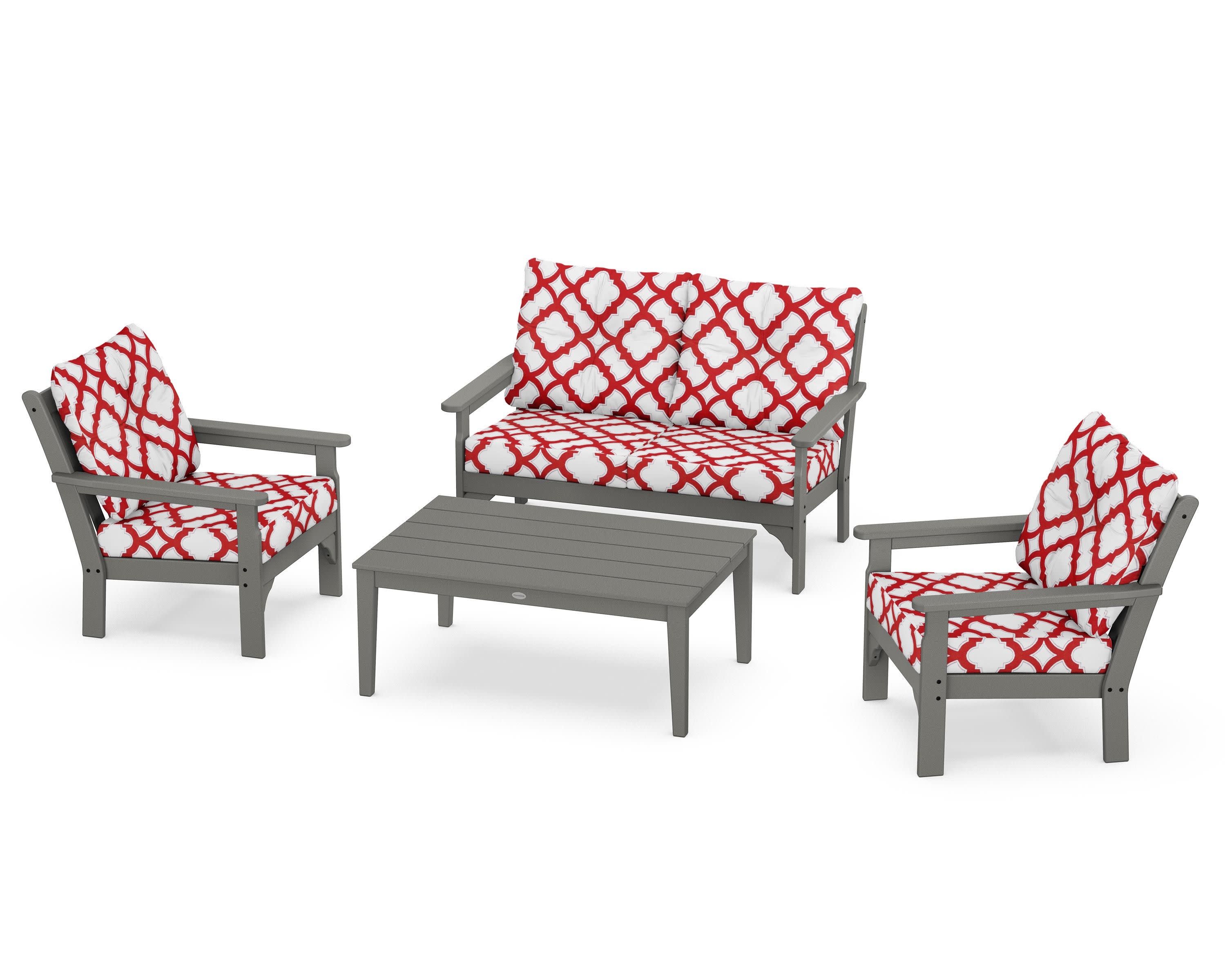Vineyard 4-Piece Deep Seating Set in Slate Grey / Trellis Crimson