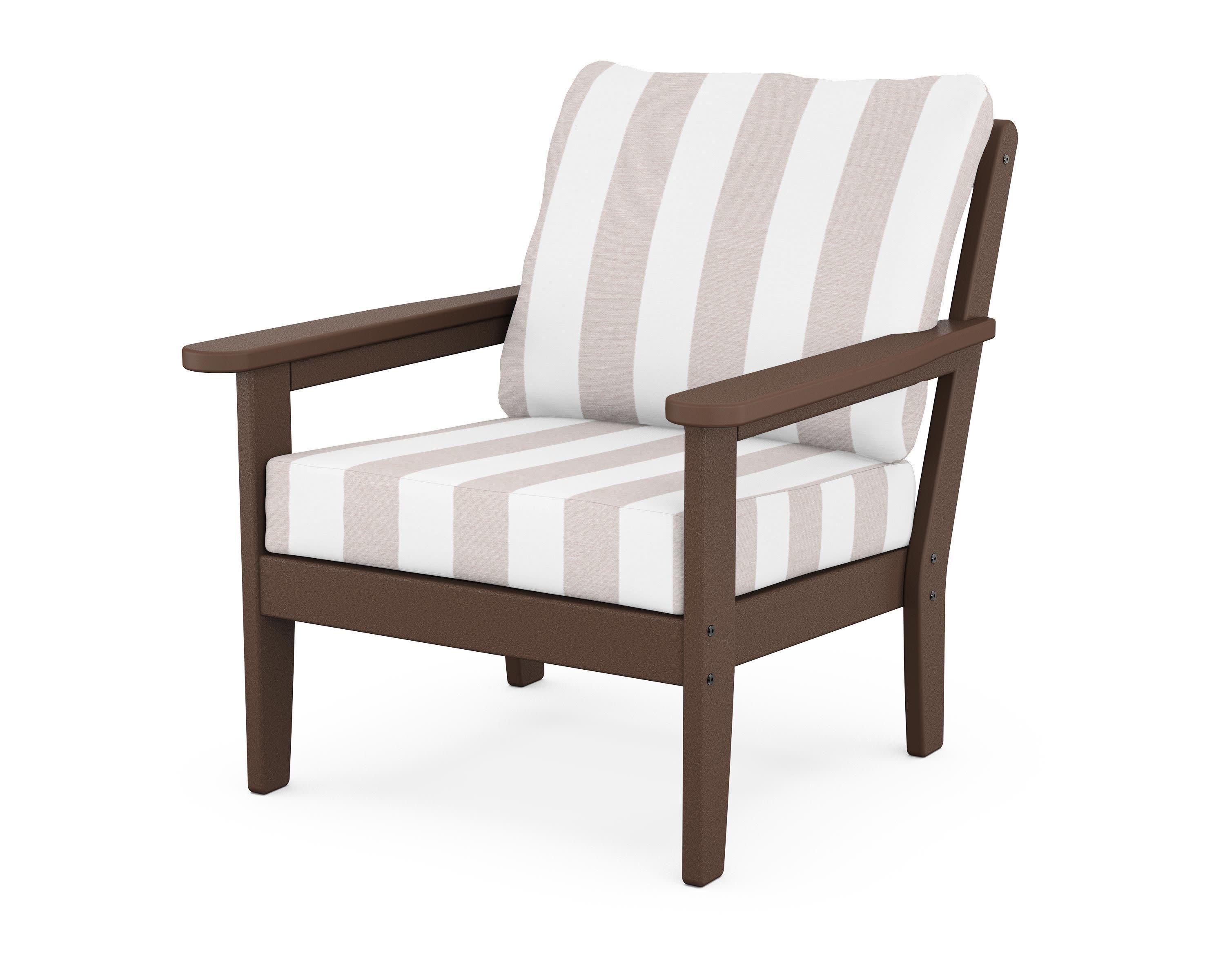 Cottage Deep Seating Chair in Mahogany / Cabana Stripe Dune Burlap