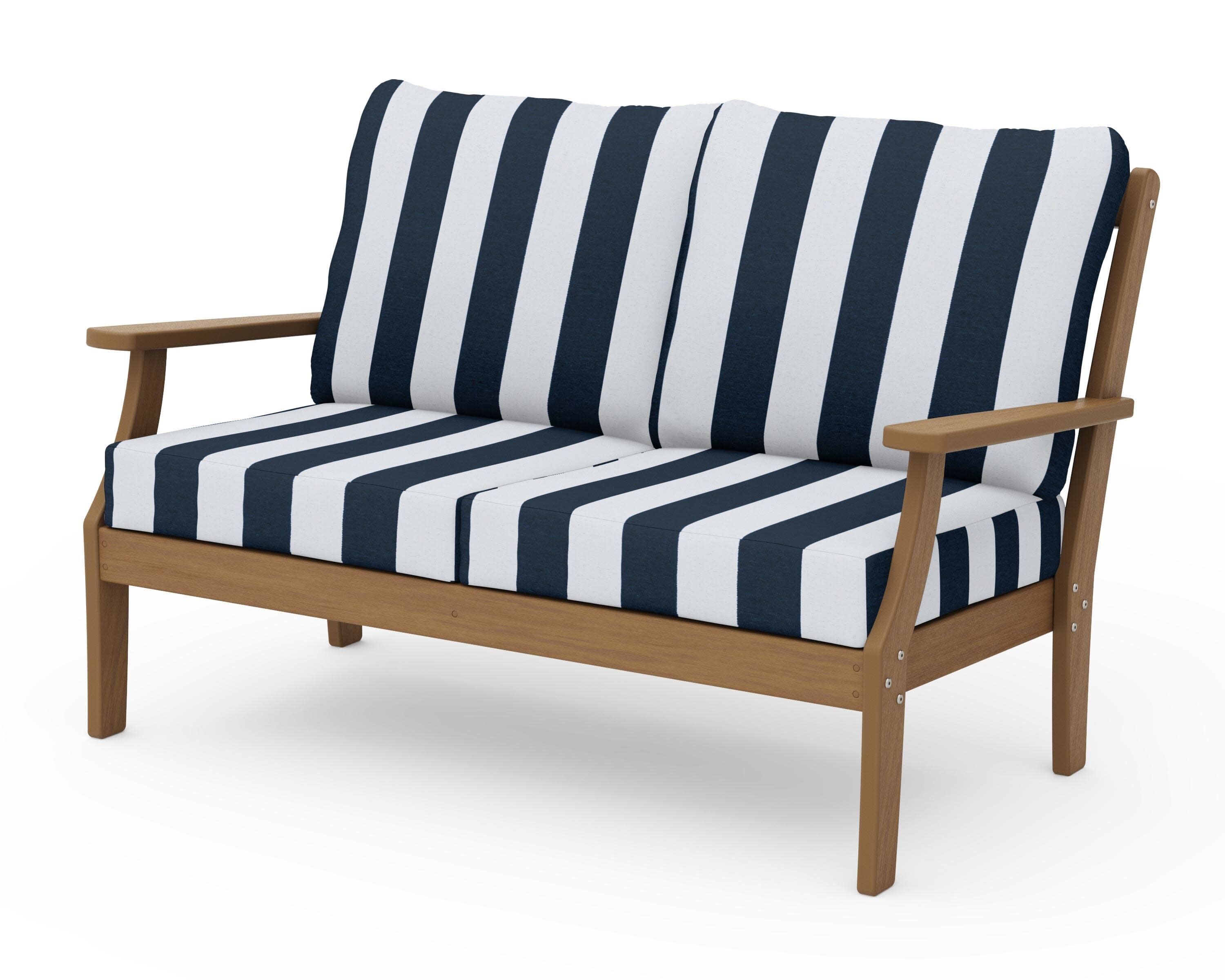 Braxton Deep Seating Loveseat in Natural / Cabana Stripe Marine Indigo