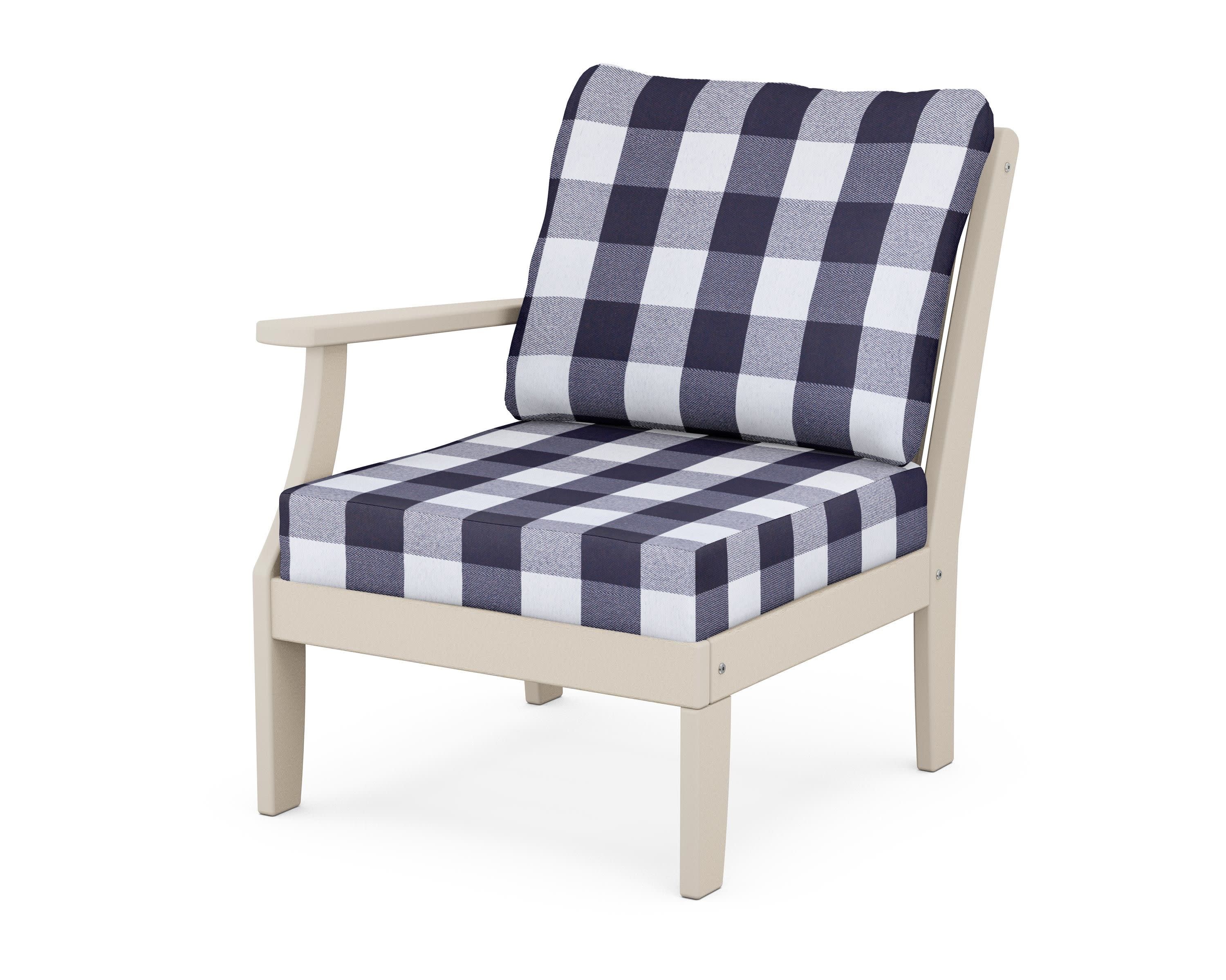 Braxton Modular Left Arm Chair in Sand / Buffalo Plaid Navy