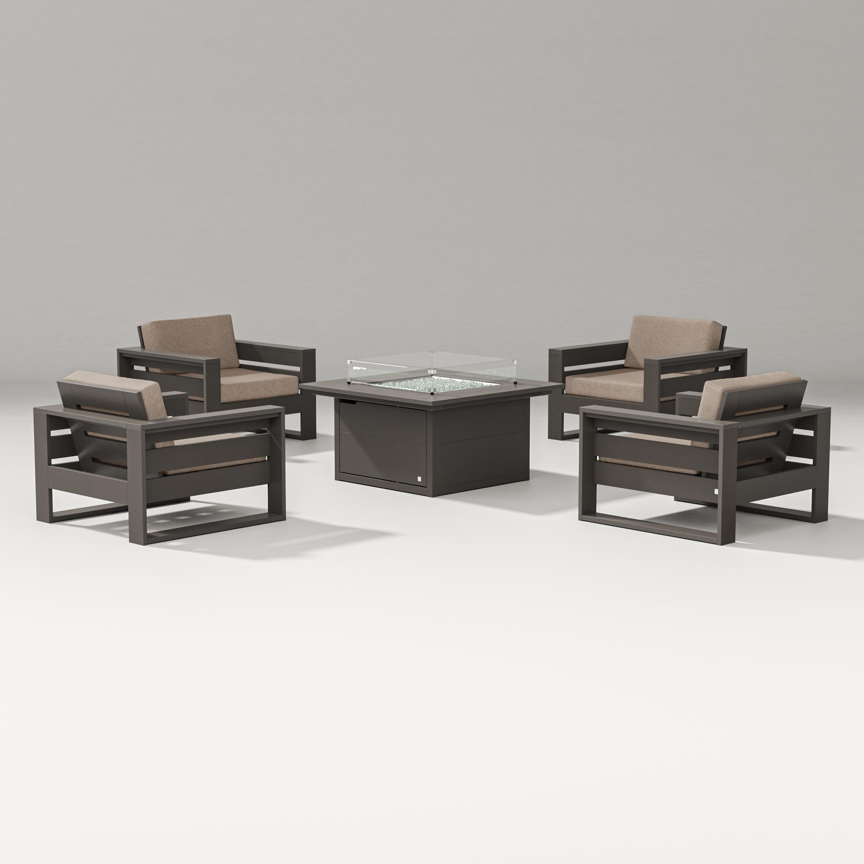 Latitude 5-Piece Lounge Fire Table Set in Vintage Coffee / Spiced Burlap