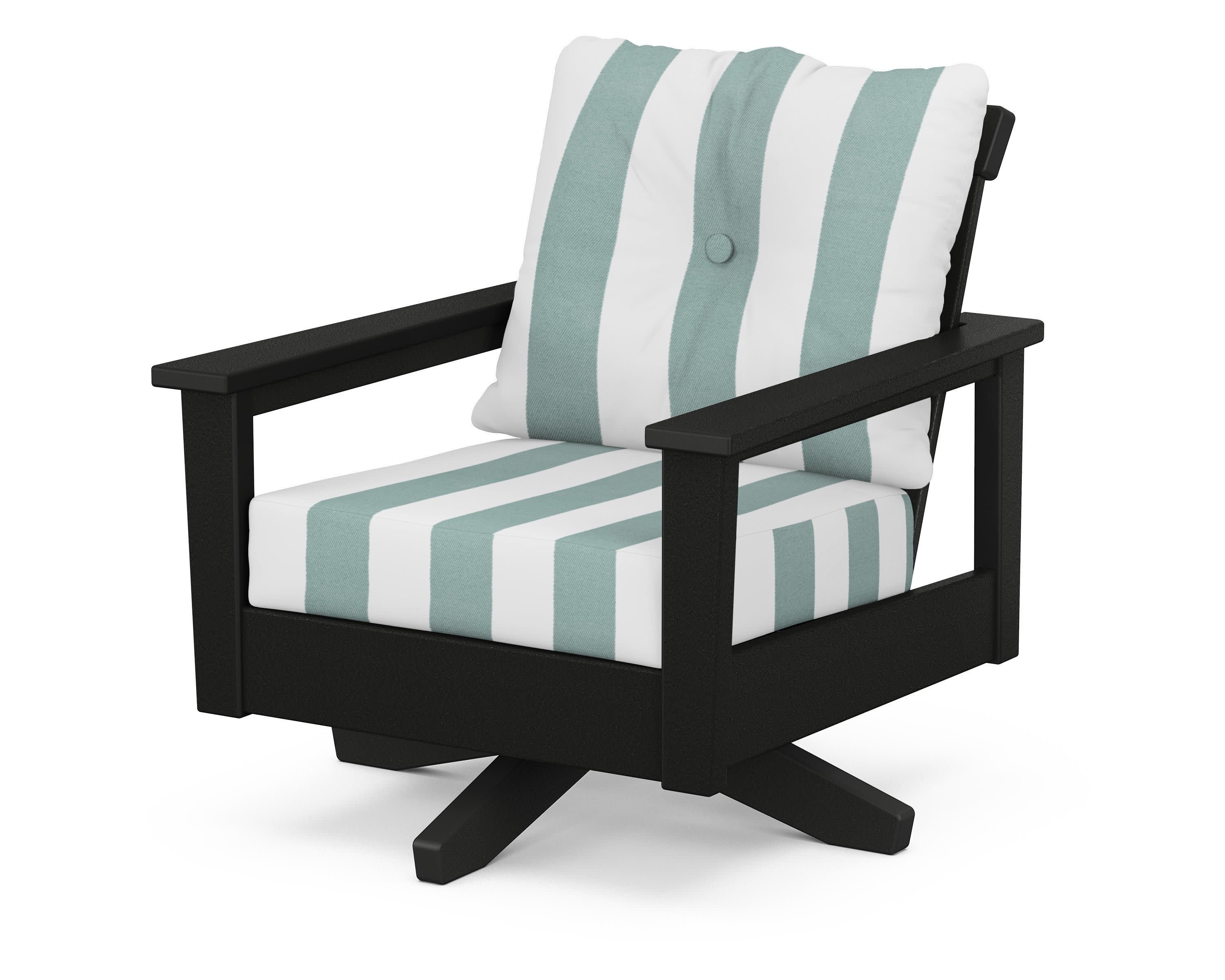Prescott Deep Seating Swivel Chair in Black / Cabana Stripe Glacier Spa