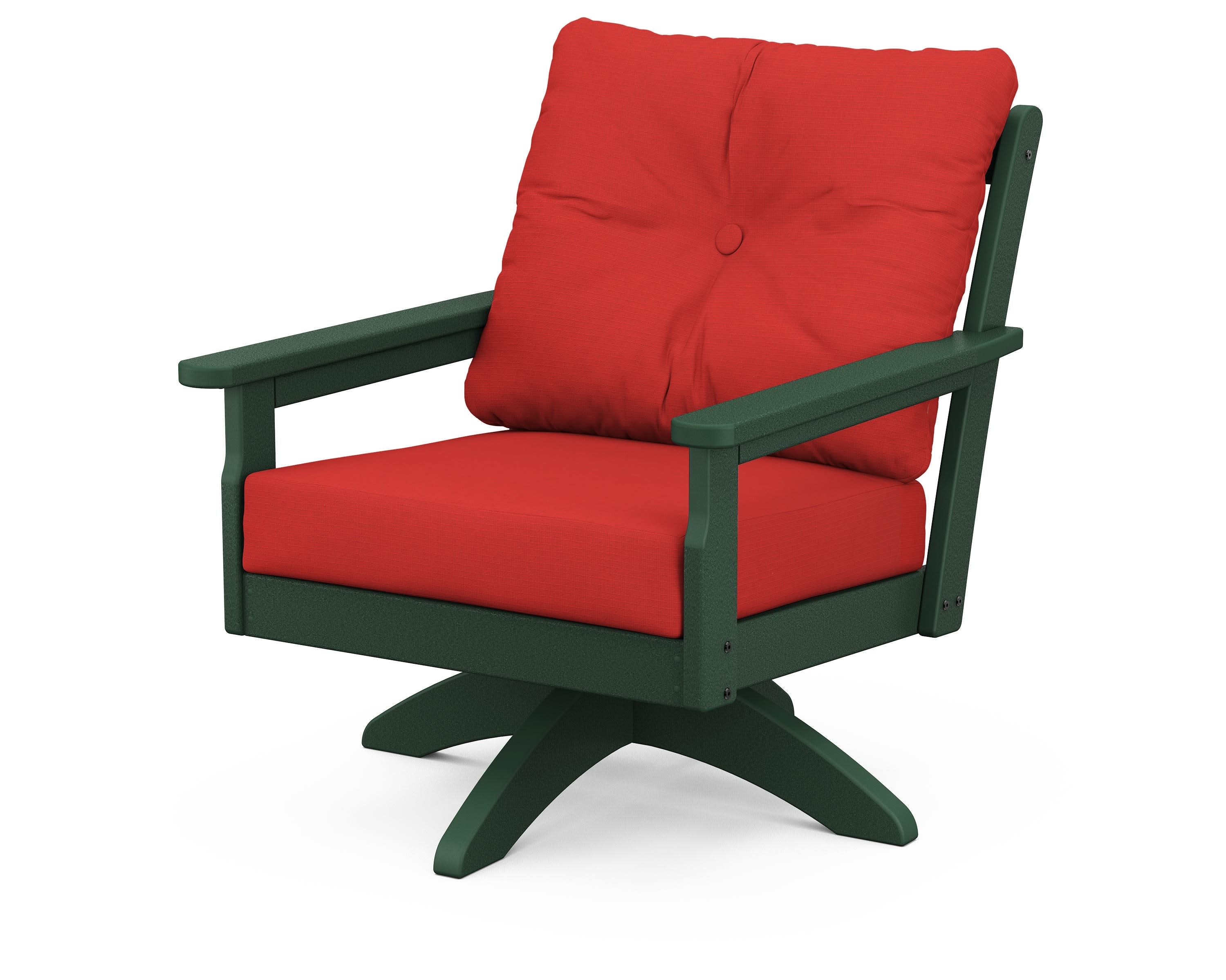 Vineyard Deep Seating Swivel Chair in Green / Crimson Linen