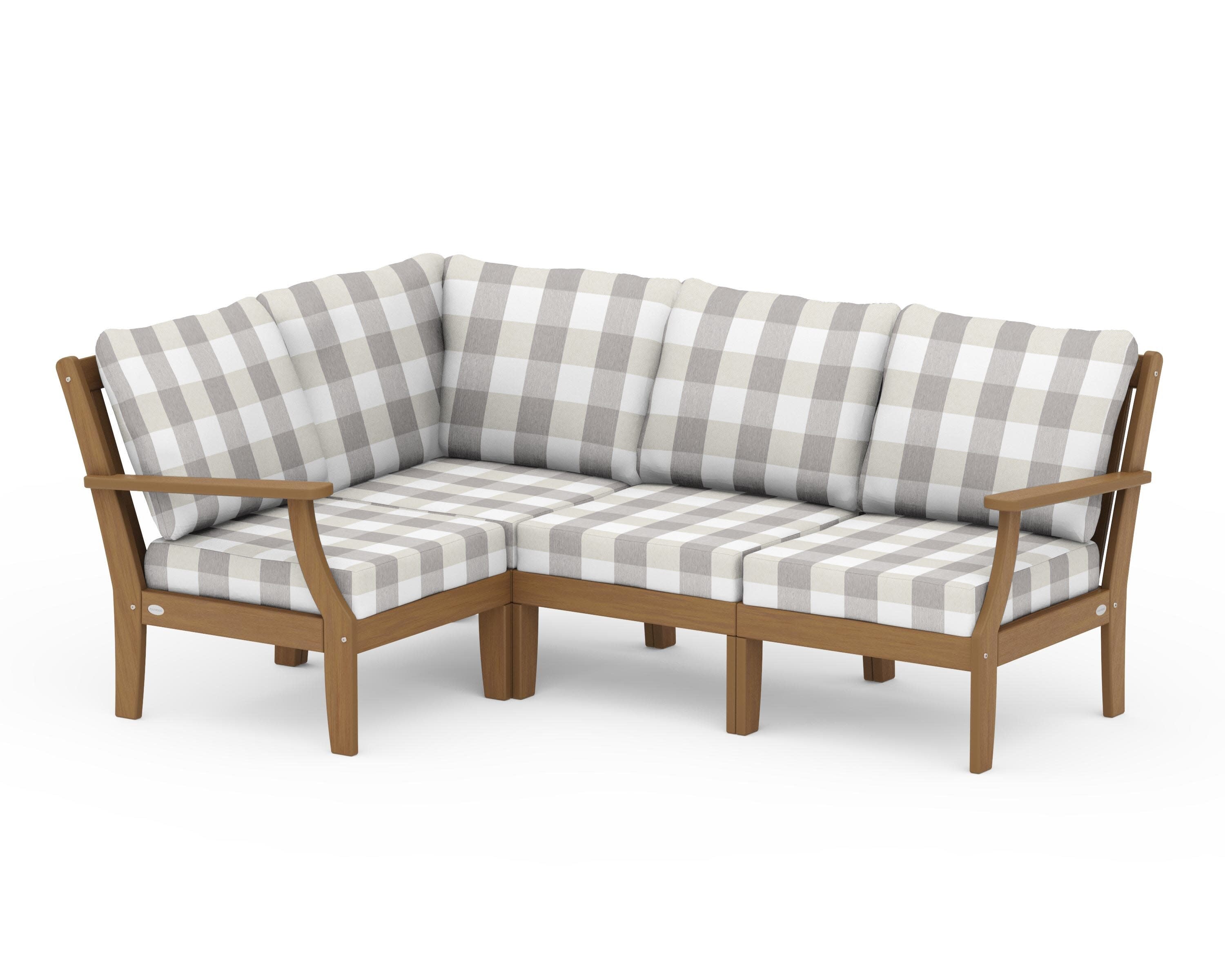 Braxton Modular 4-Piece Deep Seating Set in Natural / Buffalo Plaid Grey Mist