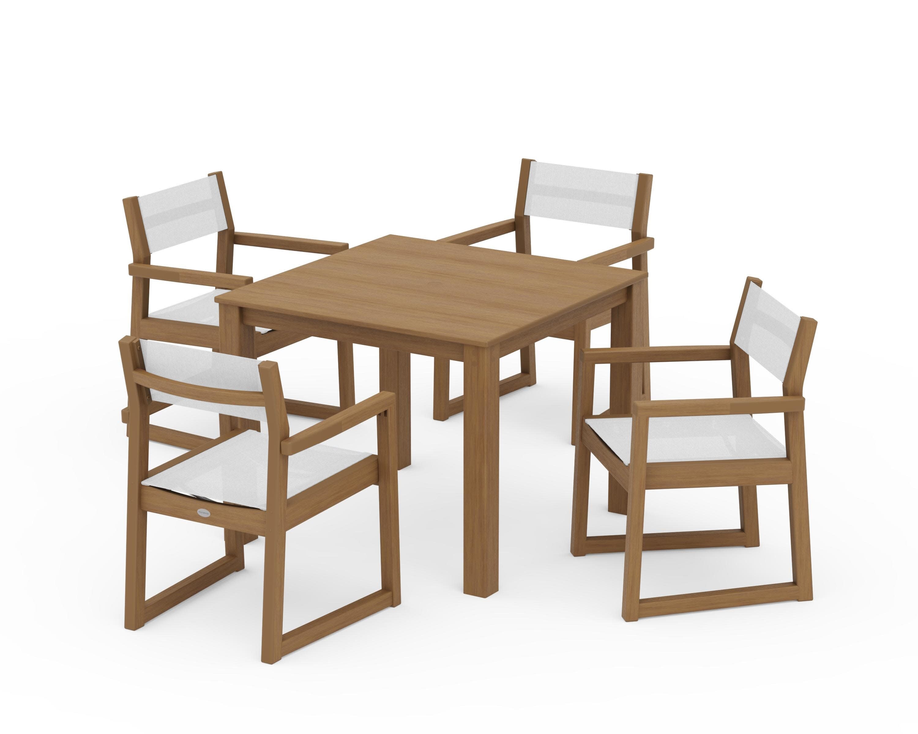 EDGE Sling Arm Chair 5-Piece Parsons Dining Set in Natural / White Sling