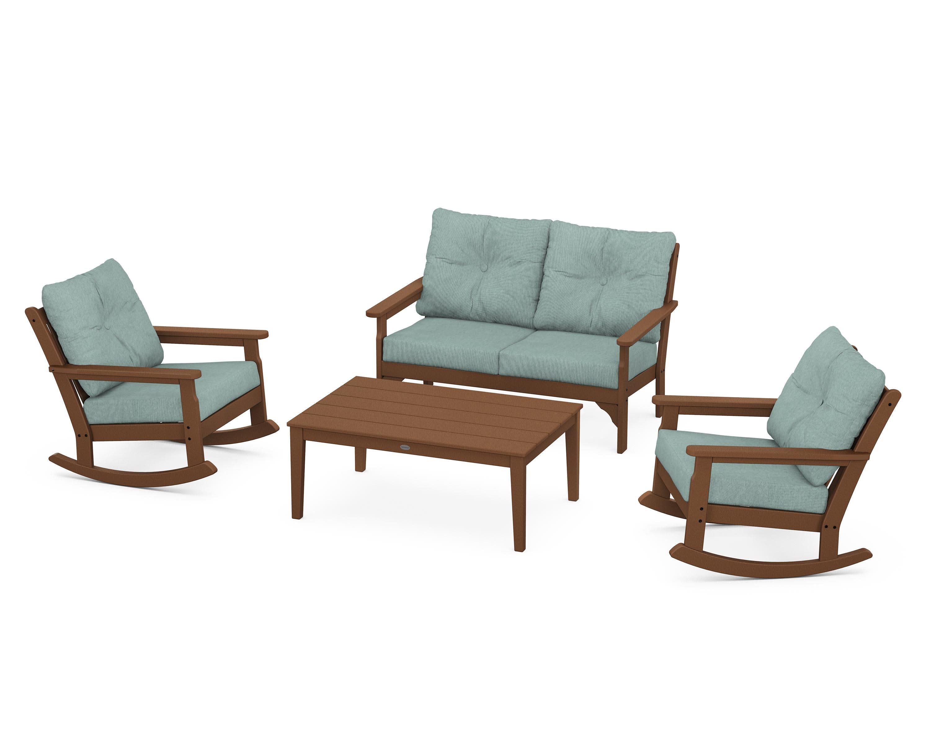 Vineyard 4-Piece Deep Seating Rocking Chair Set in Teak / Glacier Spa
