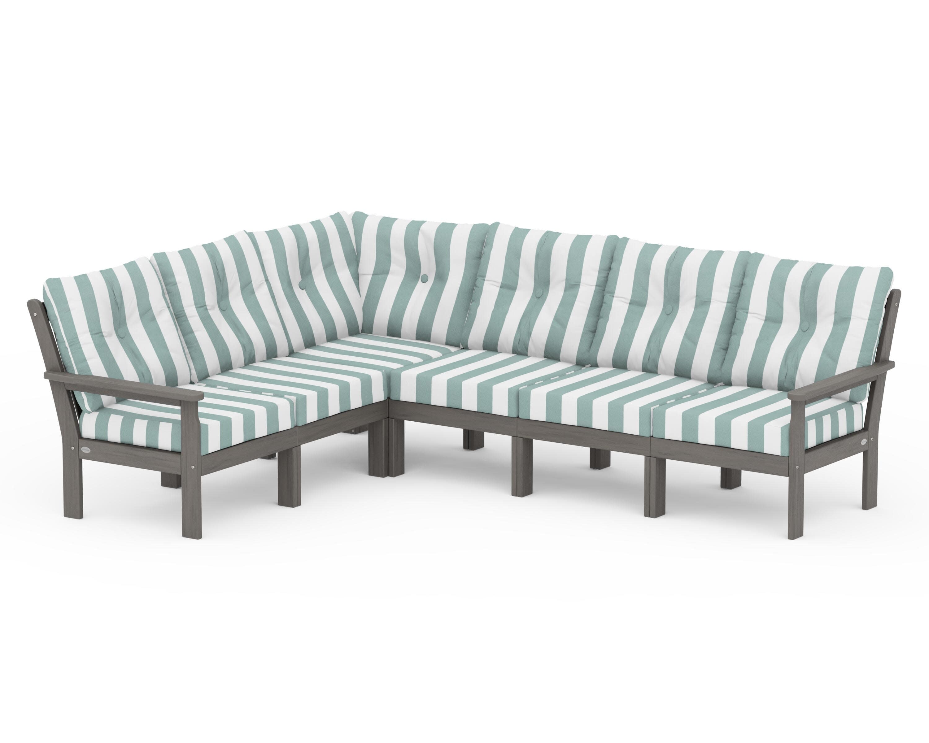 Vineyard 6-Piece Sectional in Driftwood / Cabana Stripe Glacier Spa