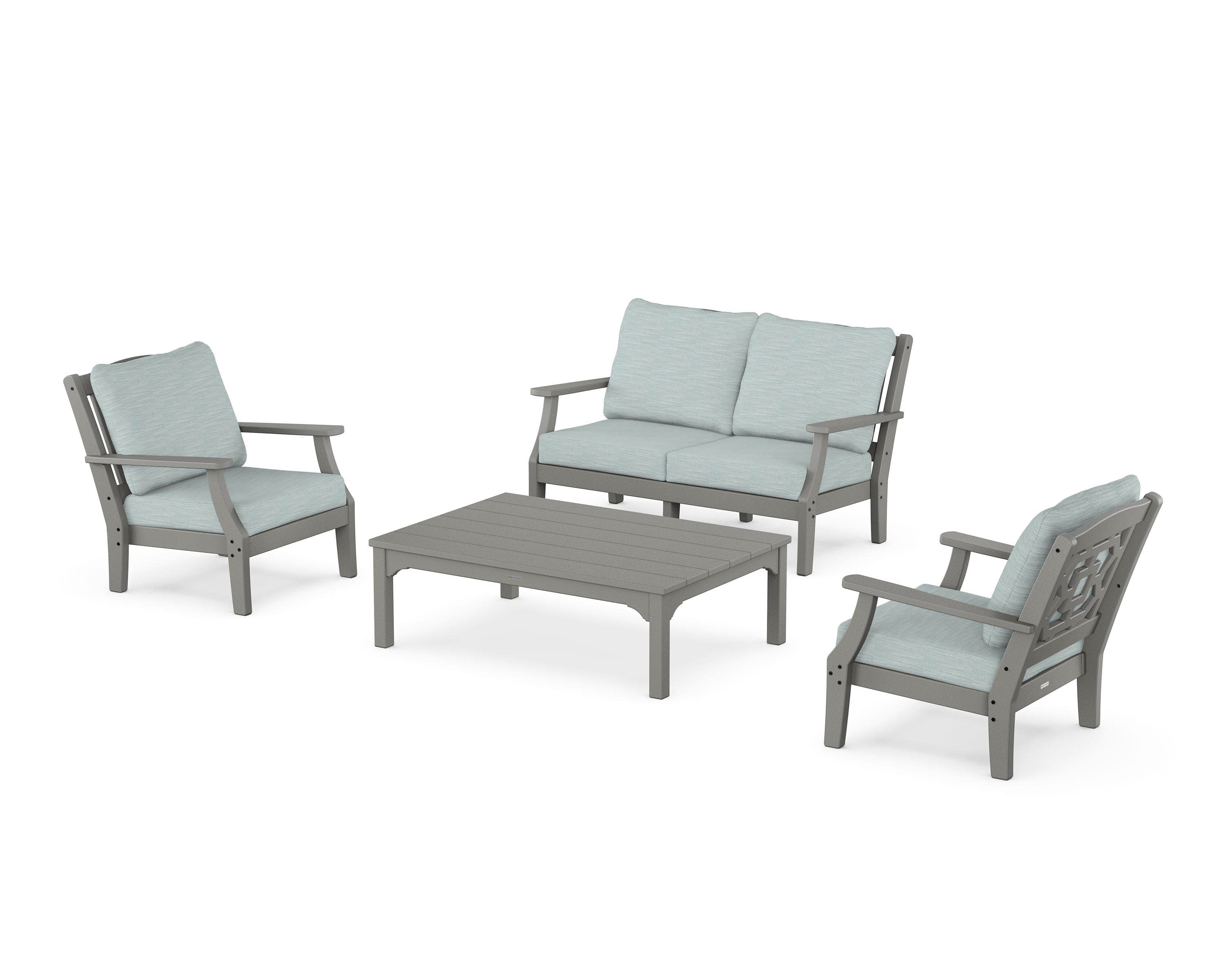 Chinoiserie 4-Piece Deep Seating Set with Loveseat in Slate Grey / Soothe Mist