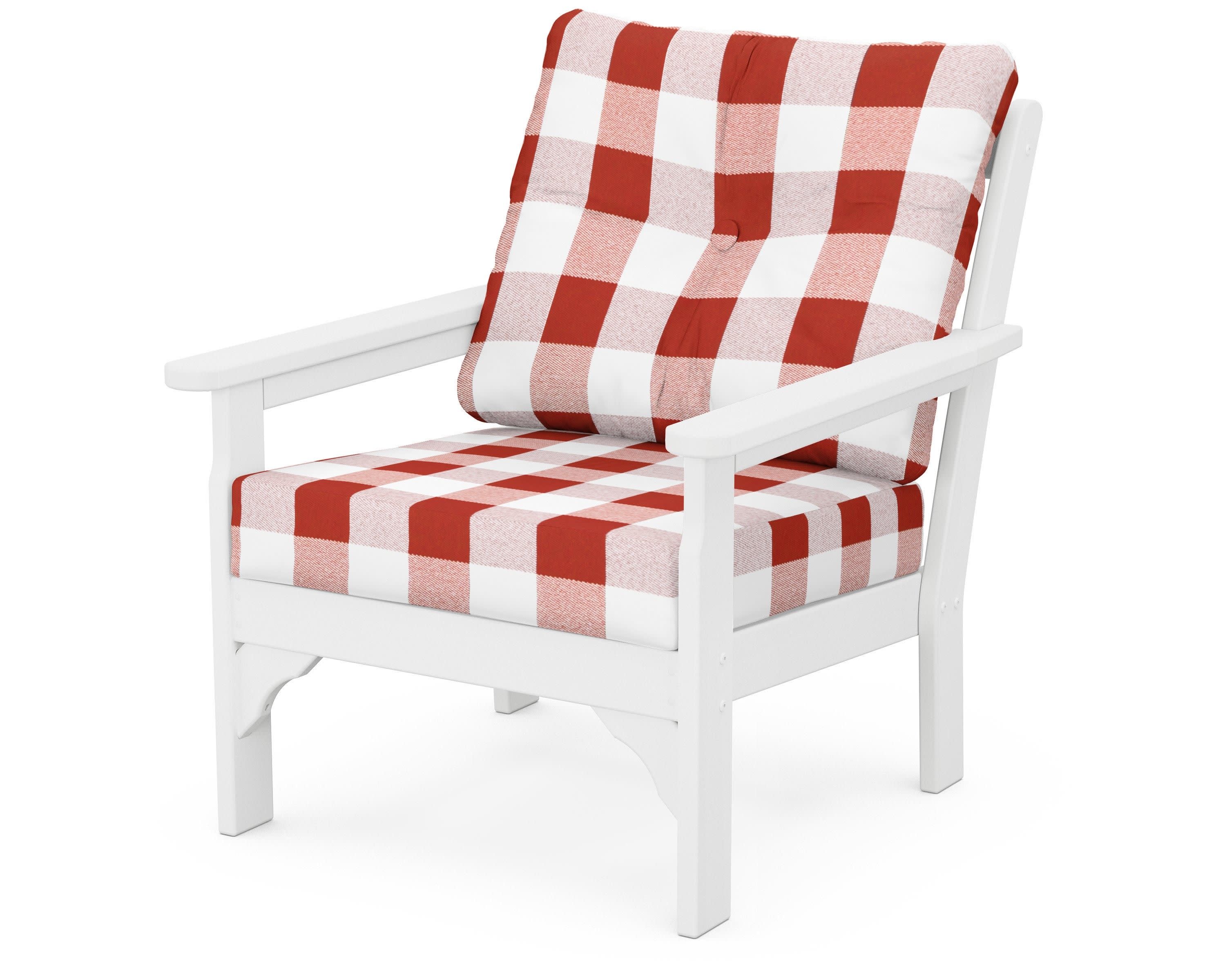 Vineyard Deep Seating Chair in White / Buffalo Plaid Crimson
