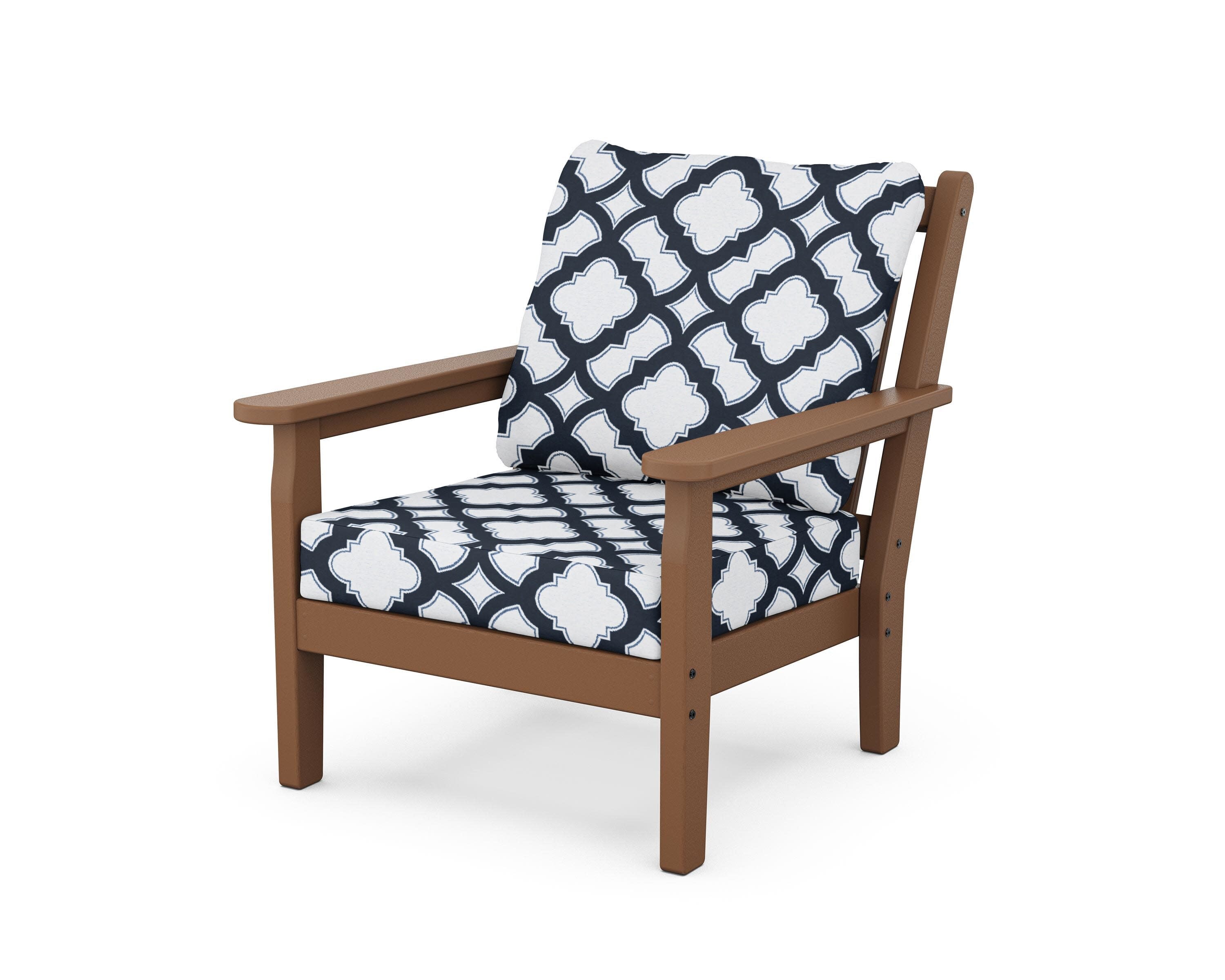 Chippendale Deep Seating Chair in Teak / Trellis Marine Indigo