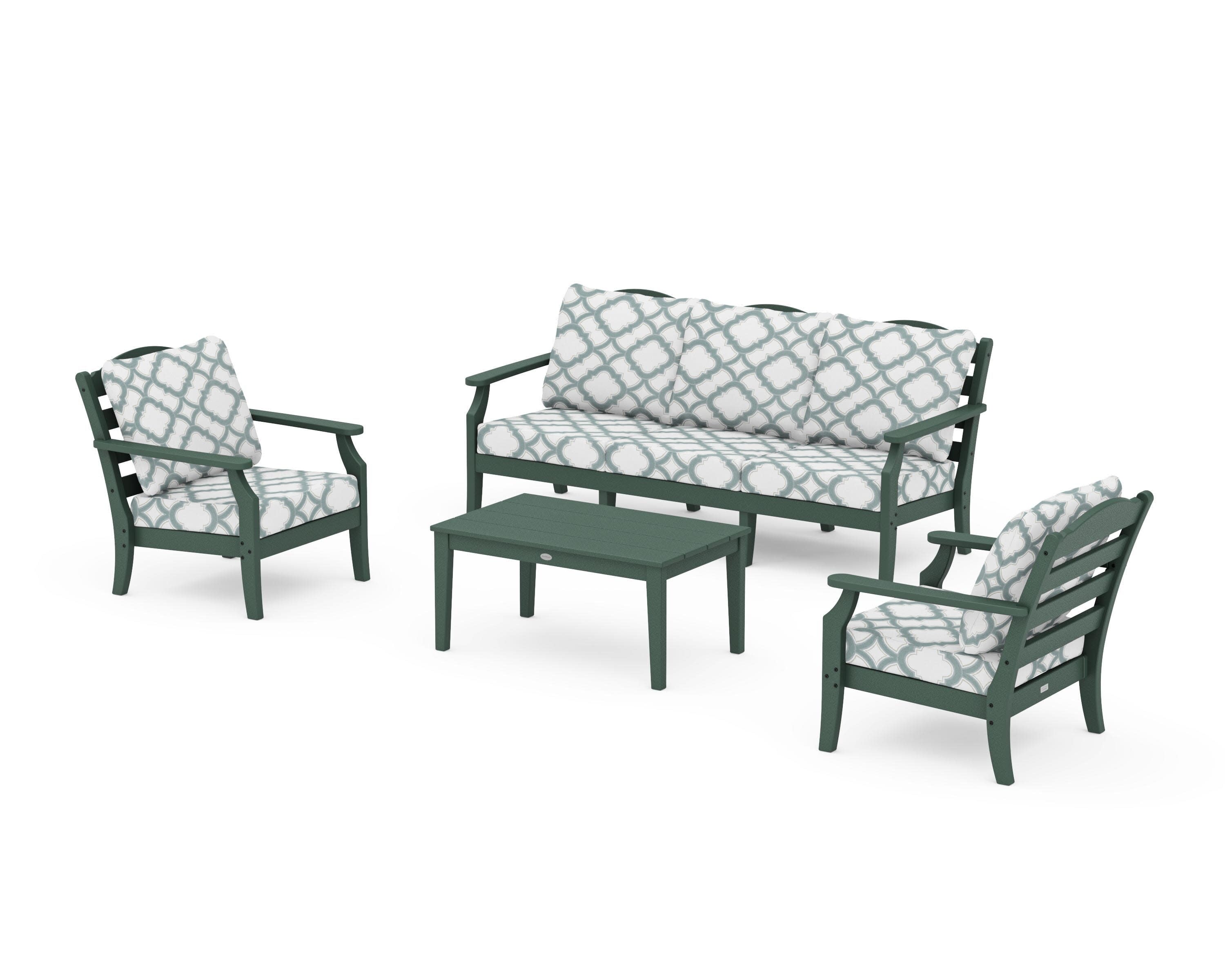 Savannah 4-Piece Deep Seating Set with Sofa in Green / Trellis Glacier Spa