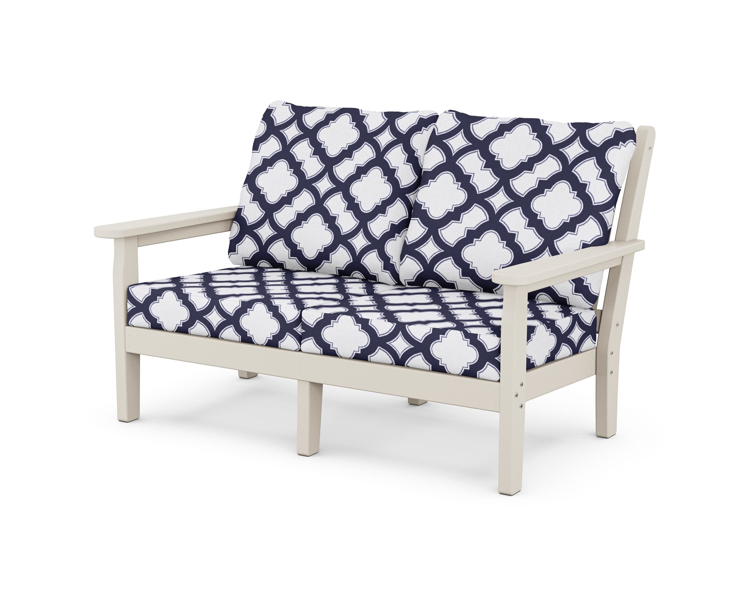 Chippendale Deep Seating Loveseat in Sand / Trellis Navy