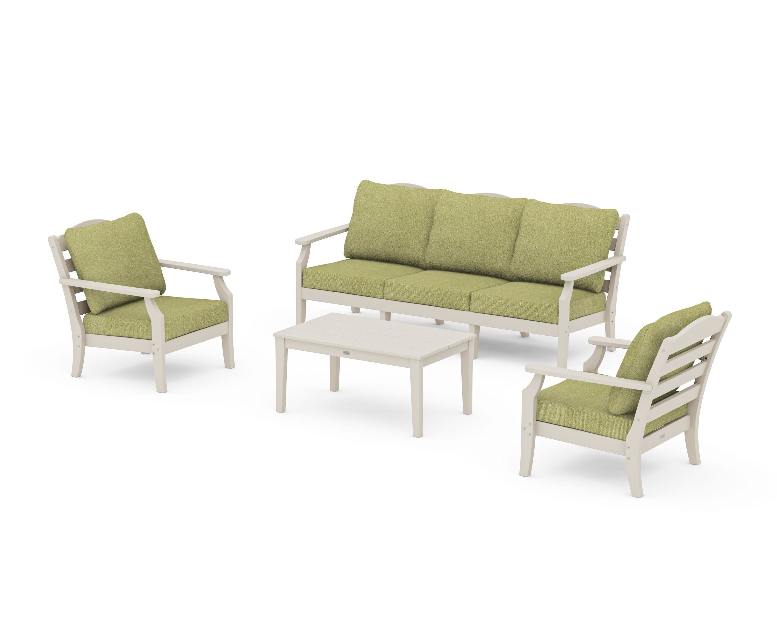 Savannah 4-Piece Deep Seating Set with Sofa in Sand / Chartreuse Boucle
