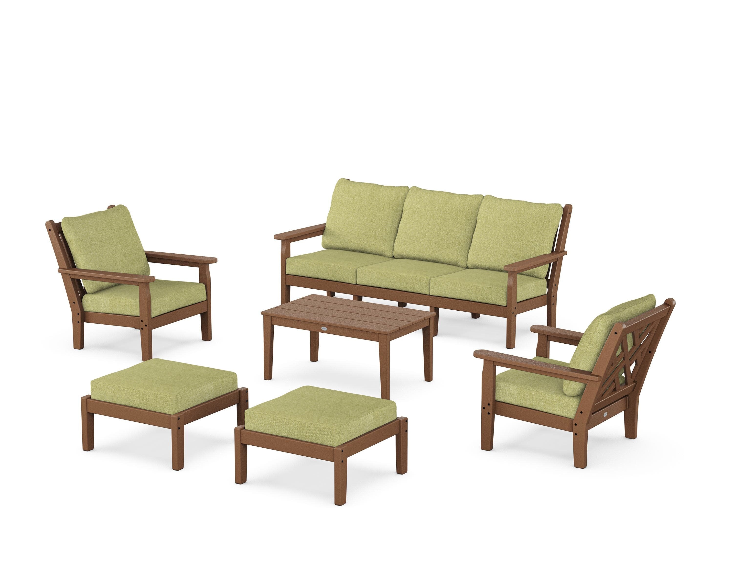 Chippendale 6-Piece Lounge Sofa Set in Teak / Chartreuse Boucle