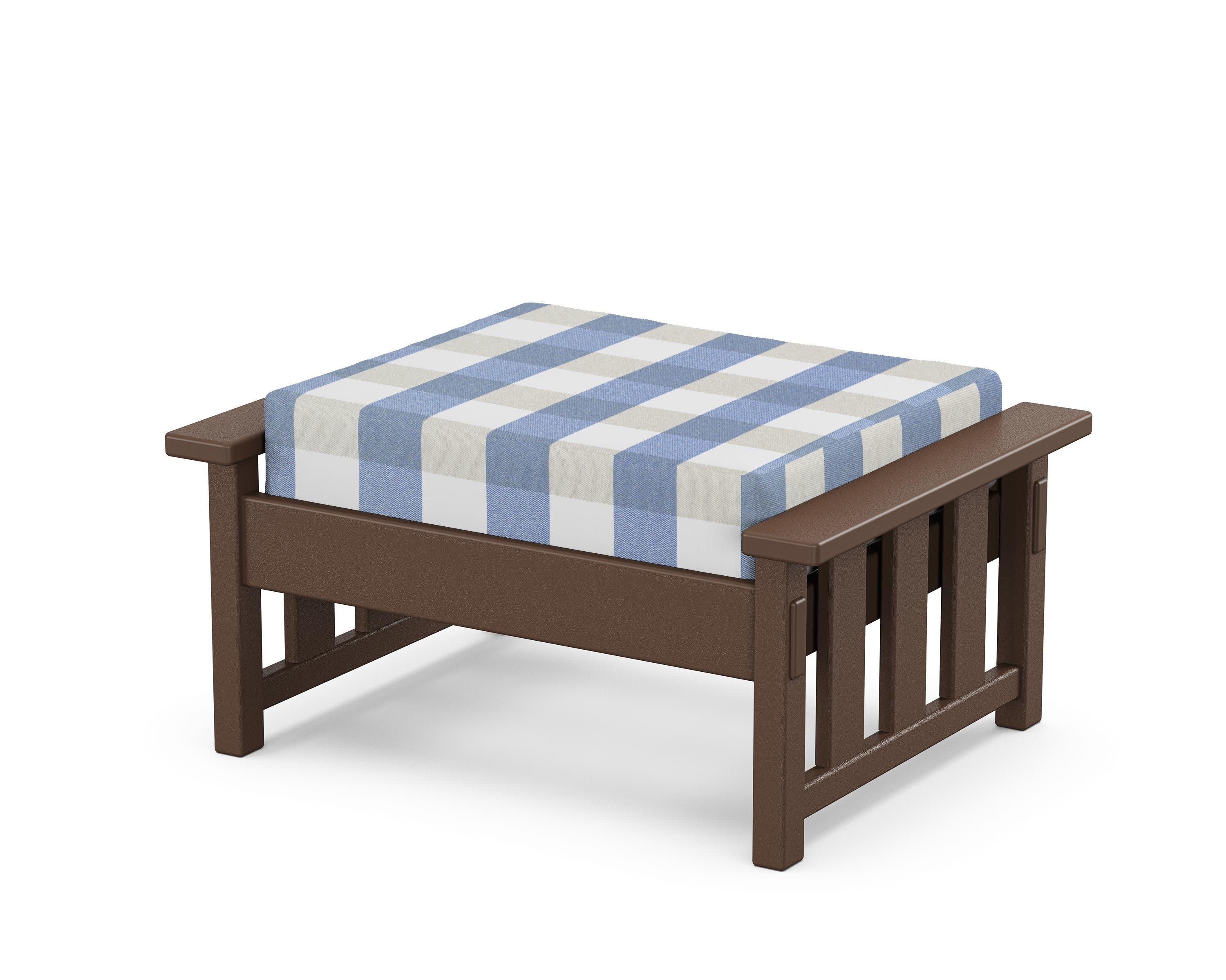 Acadia Deep Seating Ottoman in Mahogany / Buffalo Plaid Sky Blue