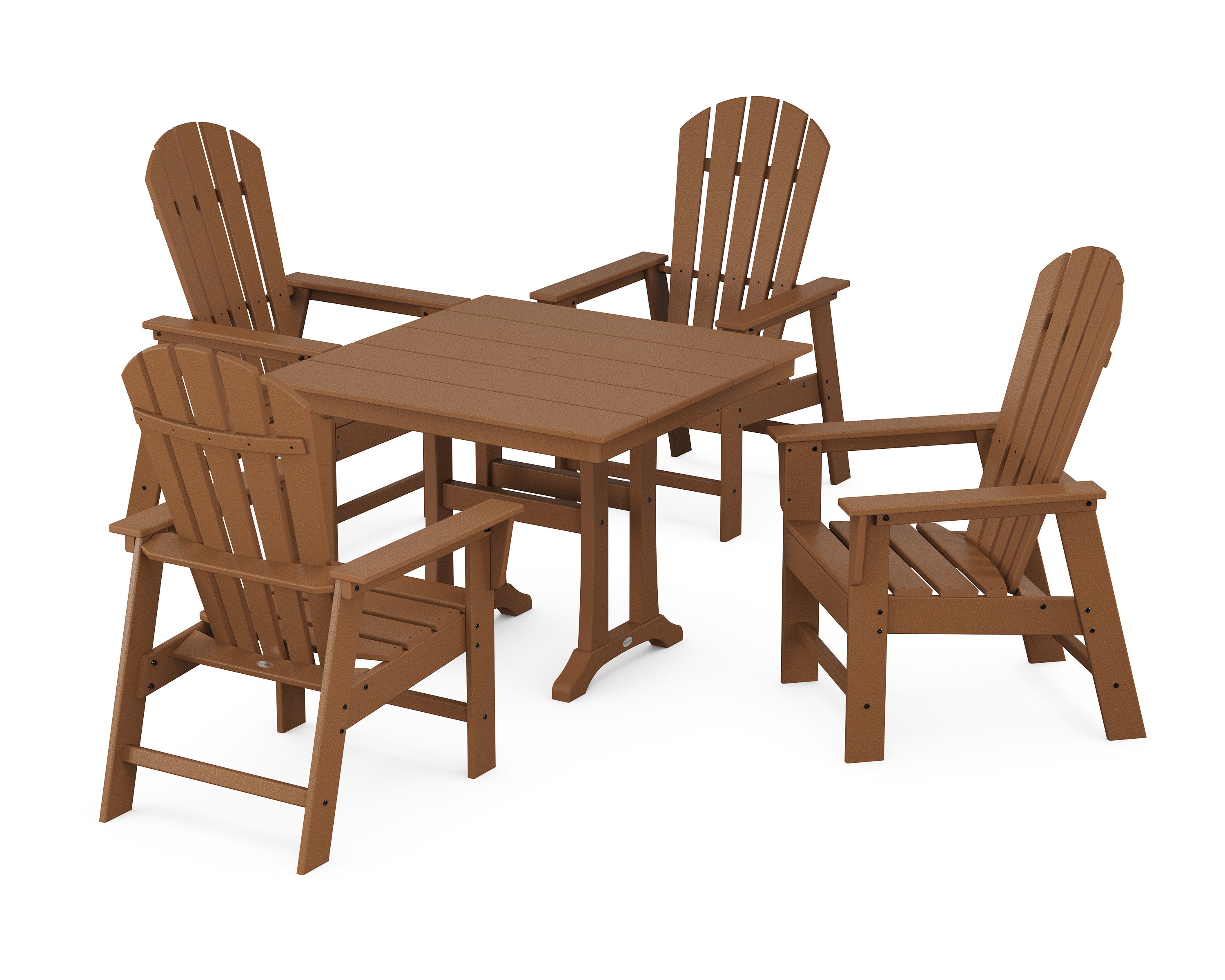 South Beach 5-Piece Farmhouse Dining Set With Trestle Legs in Teak