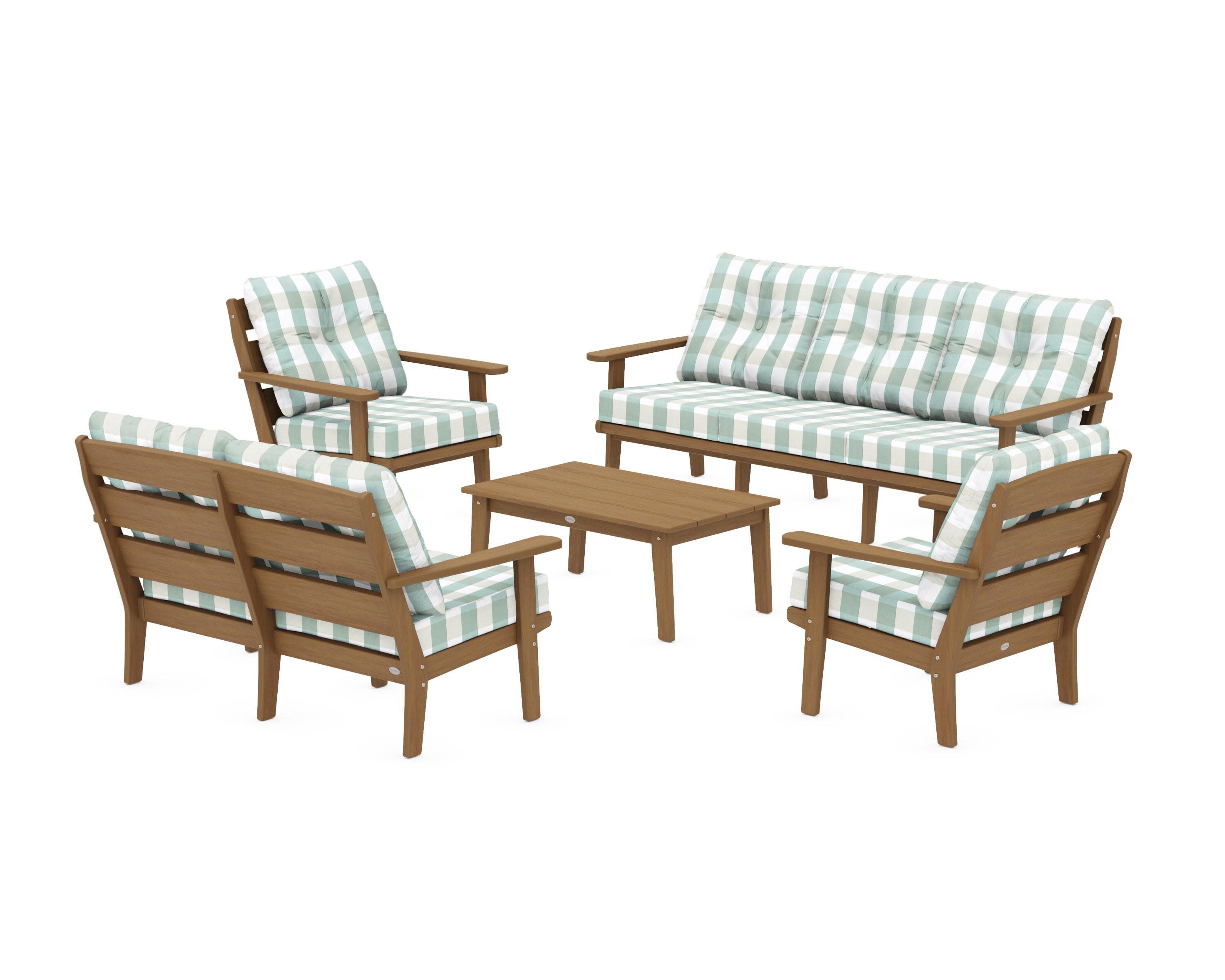 Lakeside 5-Piece Lounge Sofa Set in Natural / Buffalo Plaid Glacier Spa