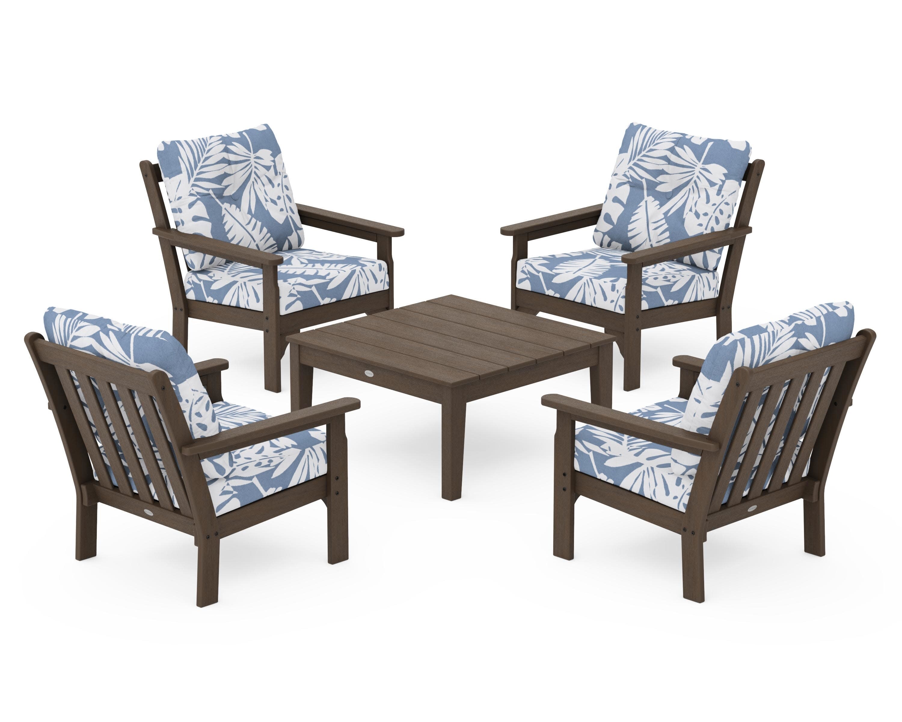 Vineyard 5-Piece Deep Seating Conversation Set in Kona / Leaf Sky Blue
