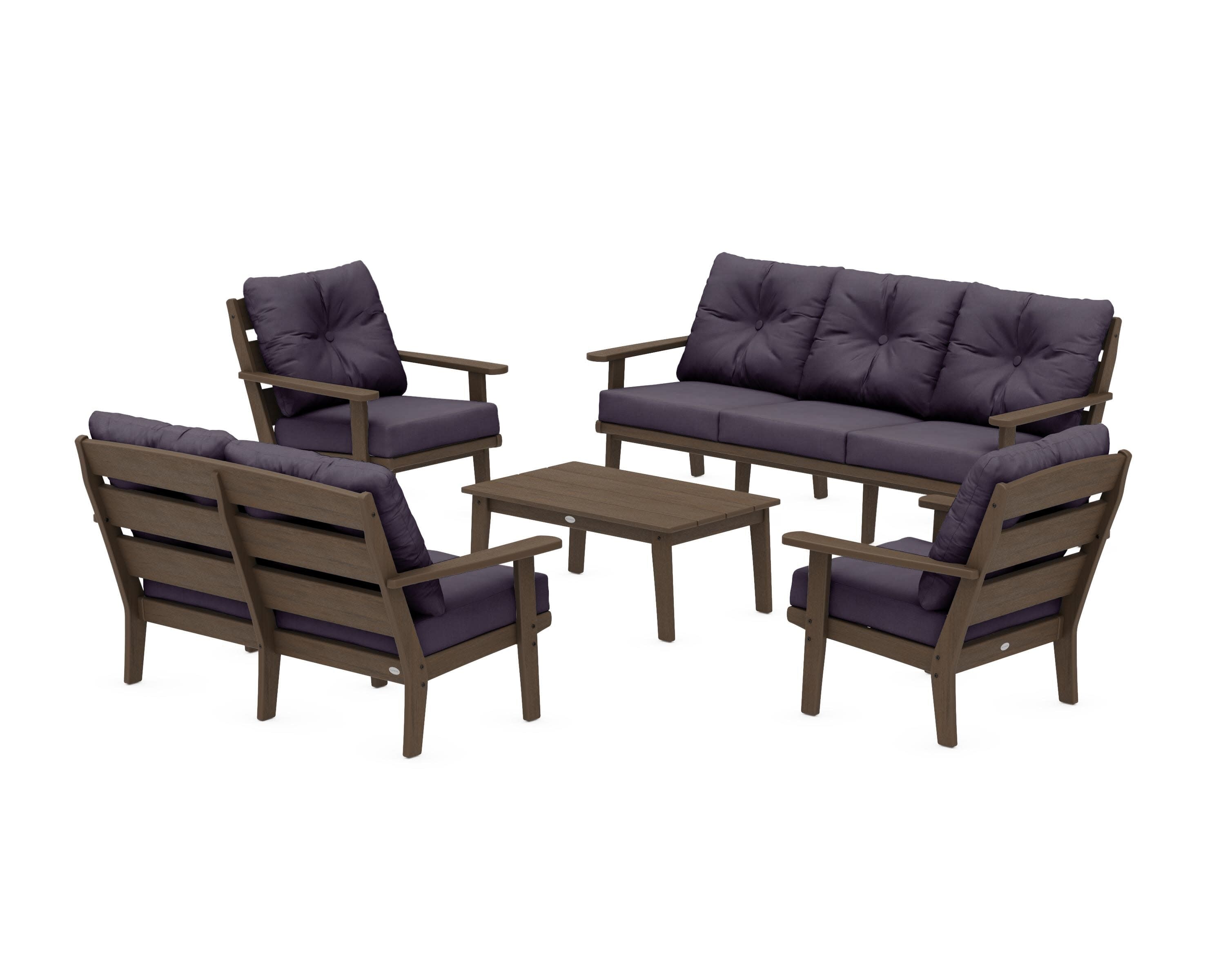 Lakeside 5-Piece Lounge Sofa Set in Kona / Navy Linen