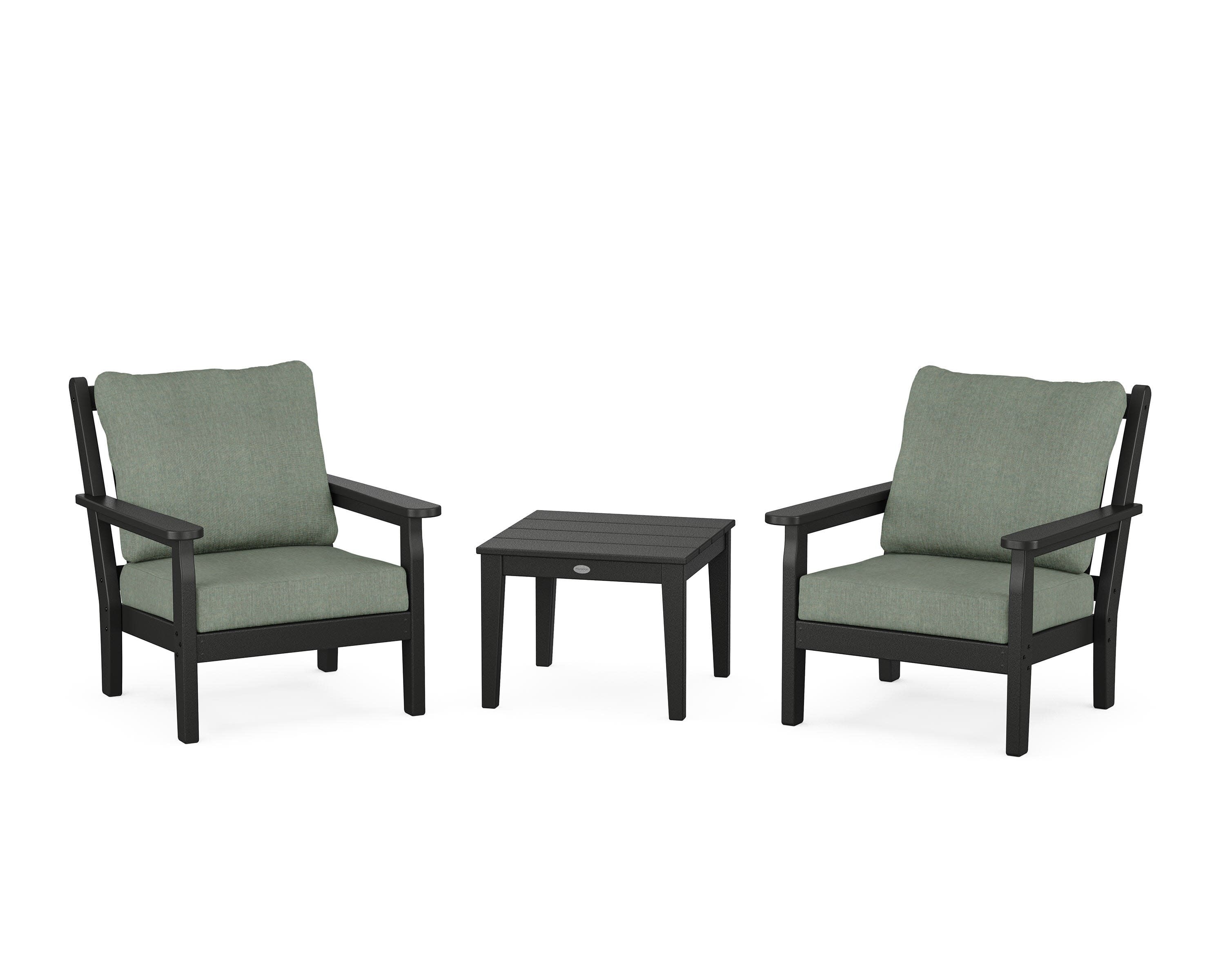 Chippendale 3-Piece Deep Seating Set in Black / Cast Sage