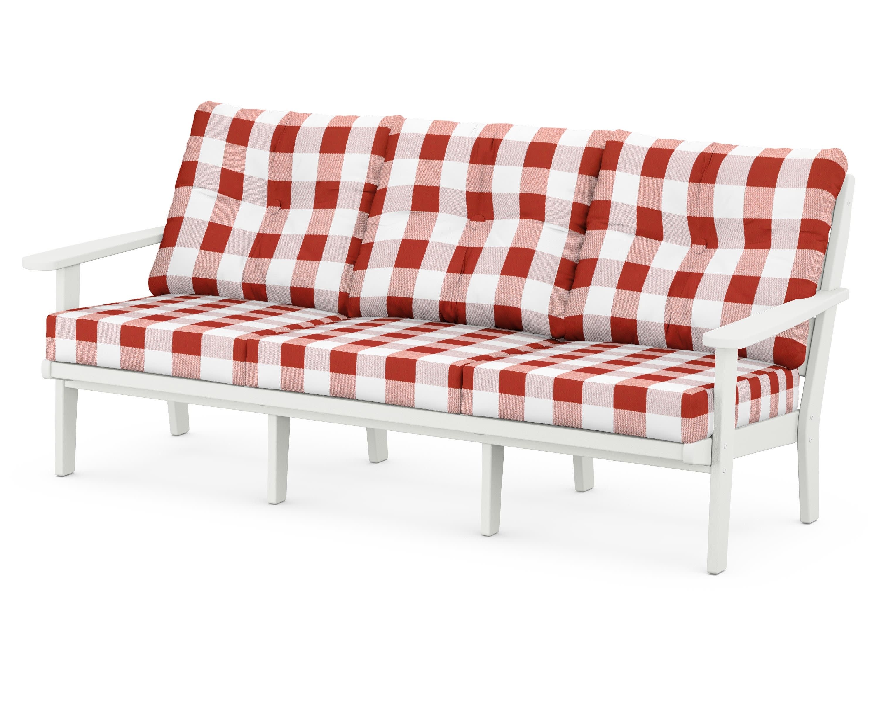 Lakeside Deep Seating Sofa in Vintage White / Buffalo Plaid Crimson