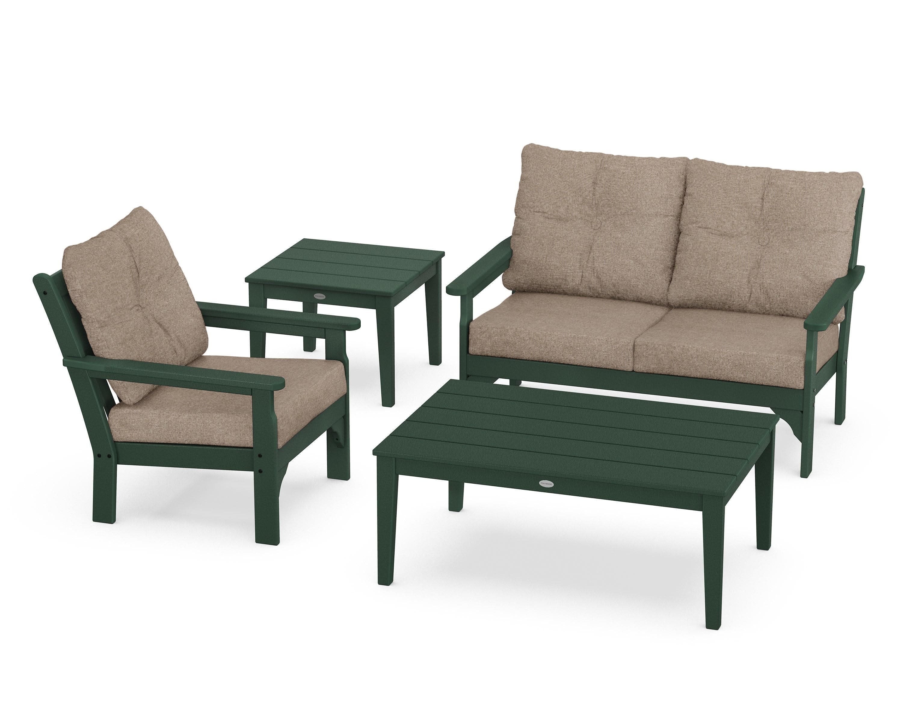 Vineyard 4-Piece Deep Seating Set in Green / Spiced Burlap