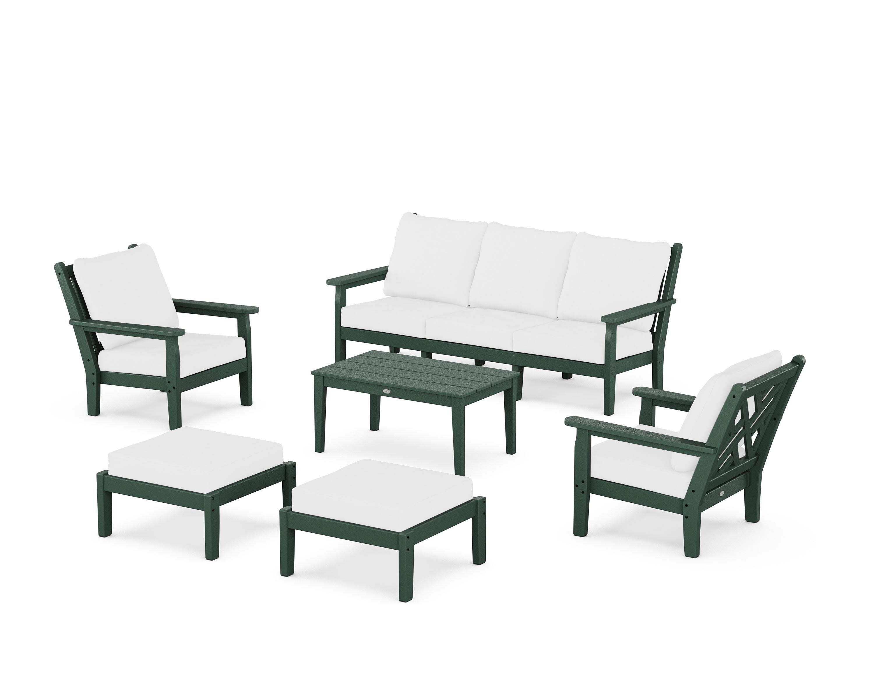 Chippendale 6-Piece Lounge Sofa Set in Green / Natural