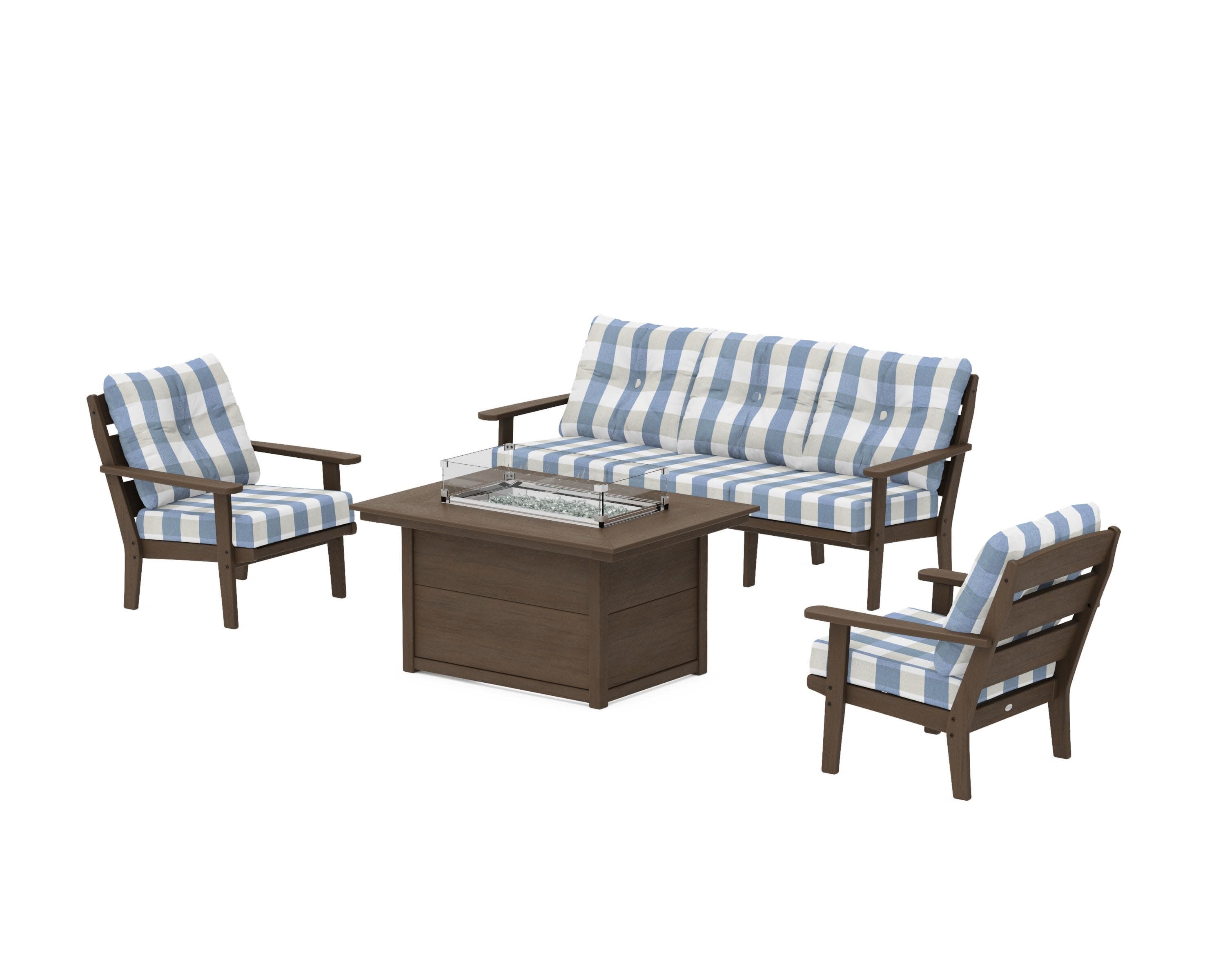 Lakeside Deep Seating Fire Pit Table Set in Kona / Buffalo Plaid Sky Blue