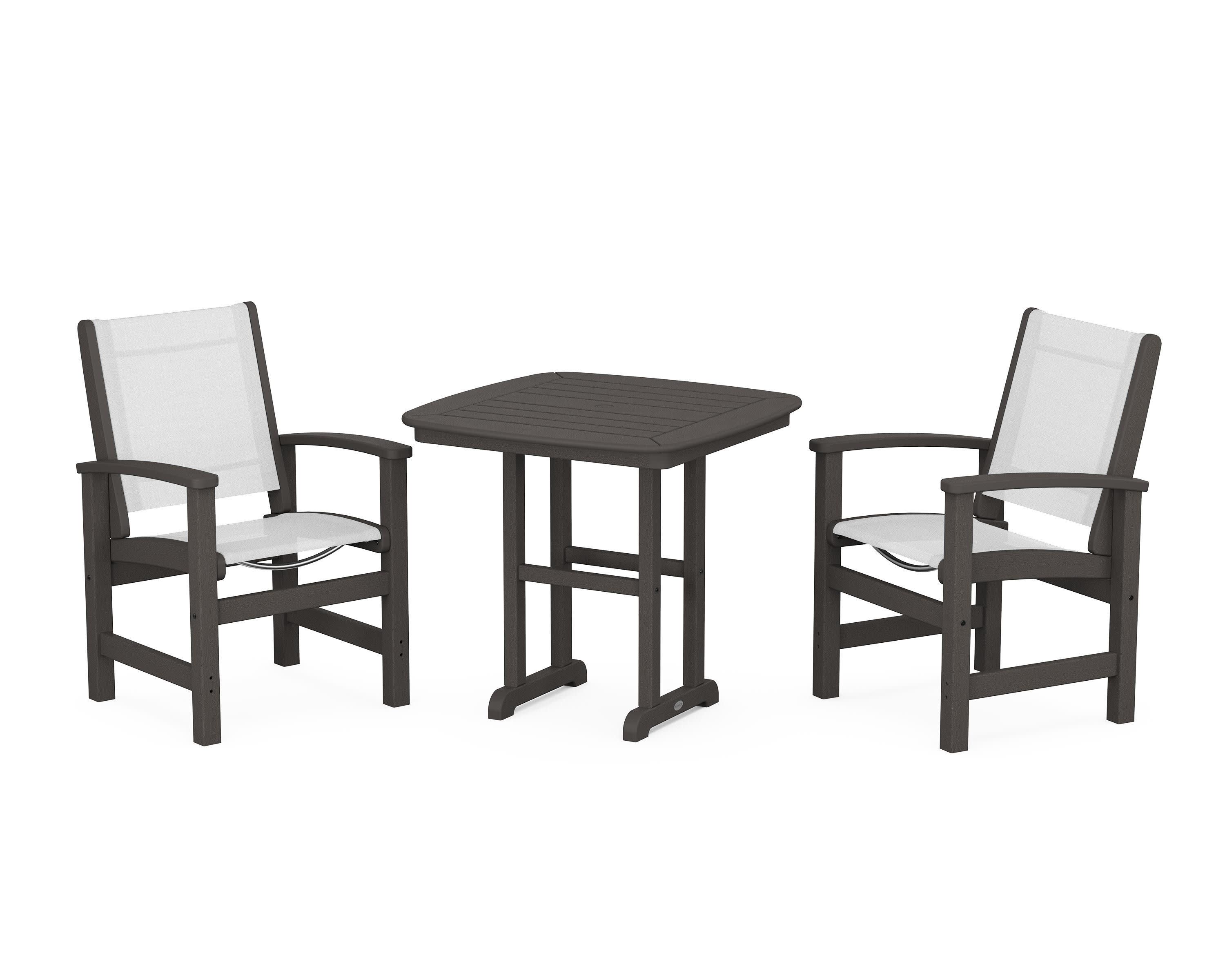Coastal 3-Piece Dining Set in Vintage Coffee / White Sling