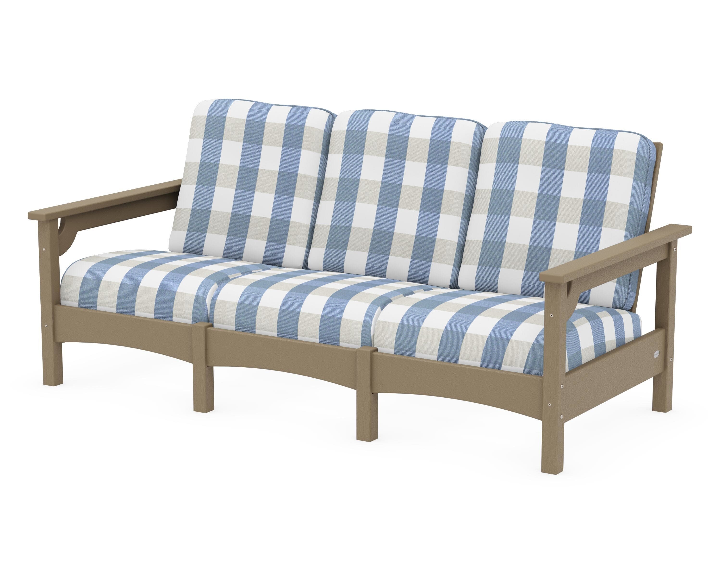 Club Sofa in Vintage Sahara / Buffalo Plaid Sky Blue