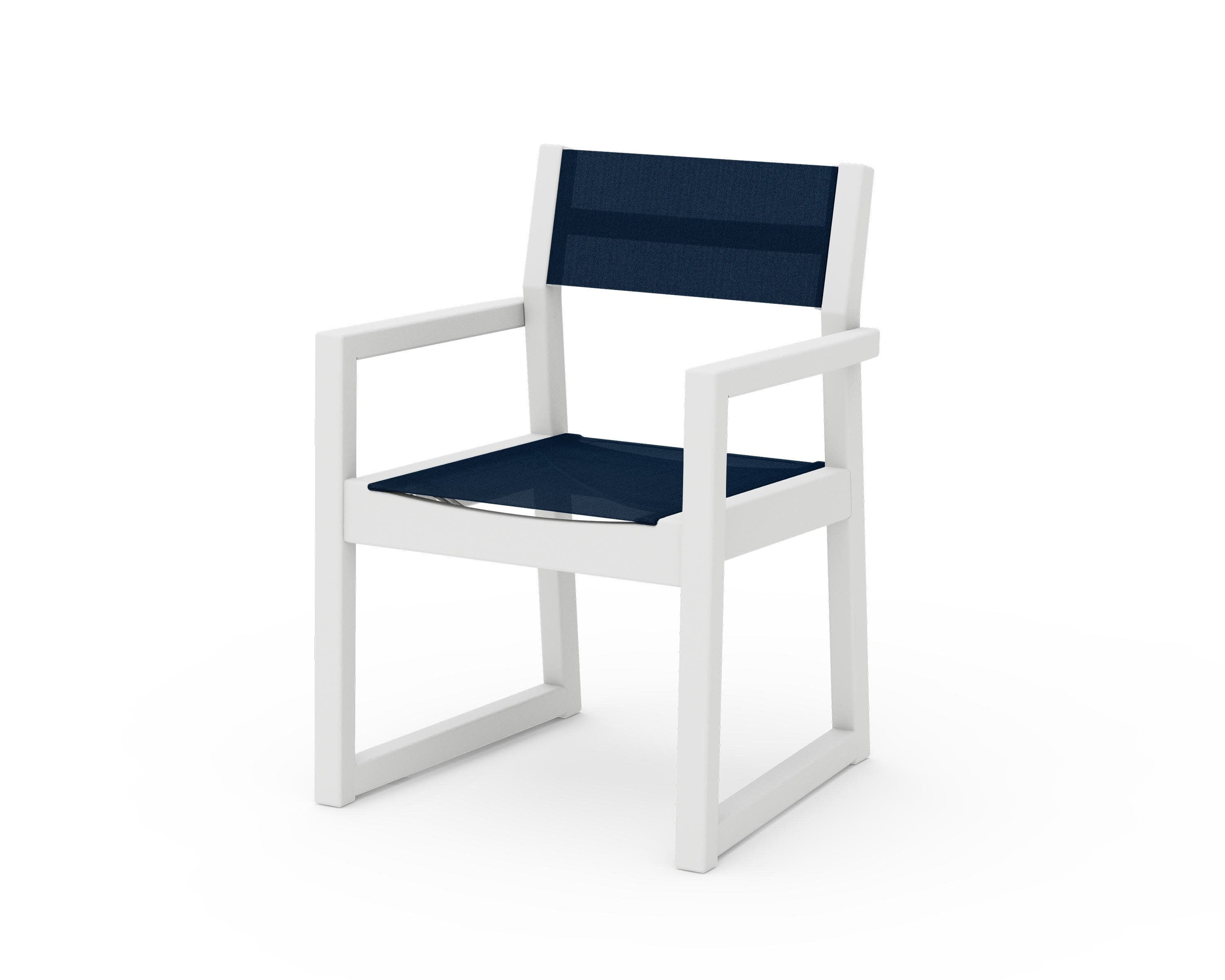 EDGE Sling Dining Arm Chair in White / Navy Blue Sling