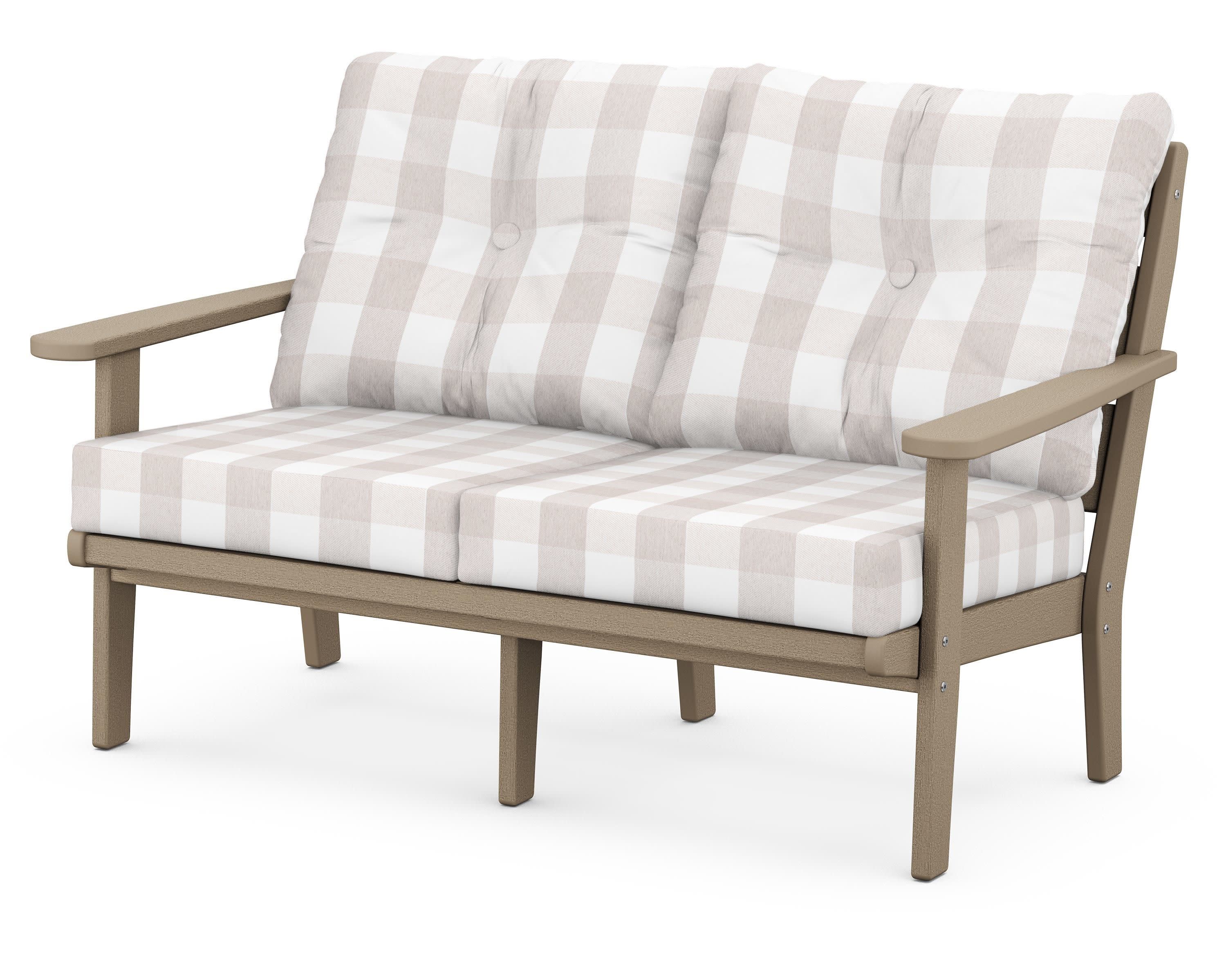 Lakeside Deep Seating Loveseat in Vintage Sahara / Buffalo Plaid Dune Burlap