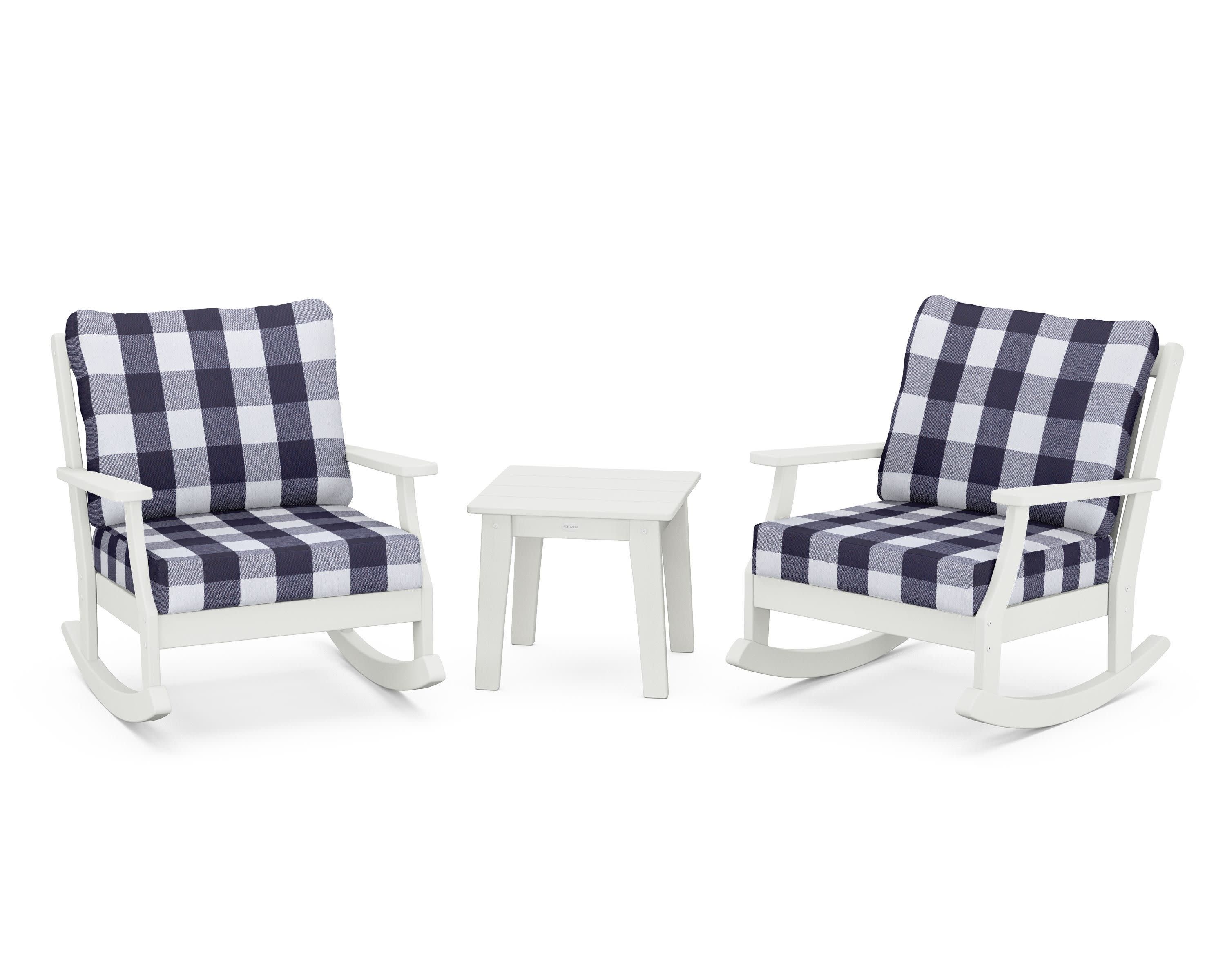 Braxton 3-Piece Deep Seating Rocker Set in Vintage White / Buffalo Plaid Navy